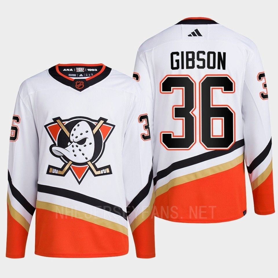 Anaheim Ducks 2022 Reverse Retro 2.0 John Gibson 36 White Primegreen Stitched Jersey Men’s