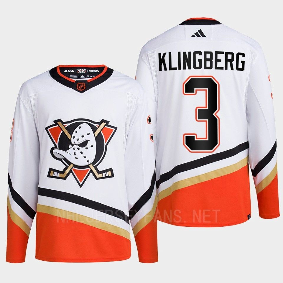 Anaheim Ducks 2022 Reverse Retro 2.0 John Klingberg 3 White Primegreen Stitched Jersey Men’s