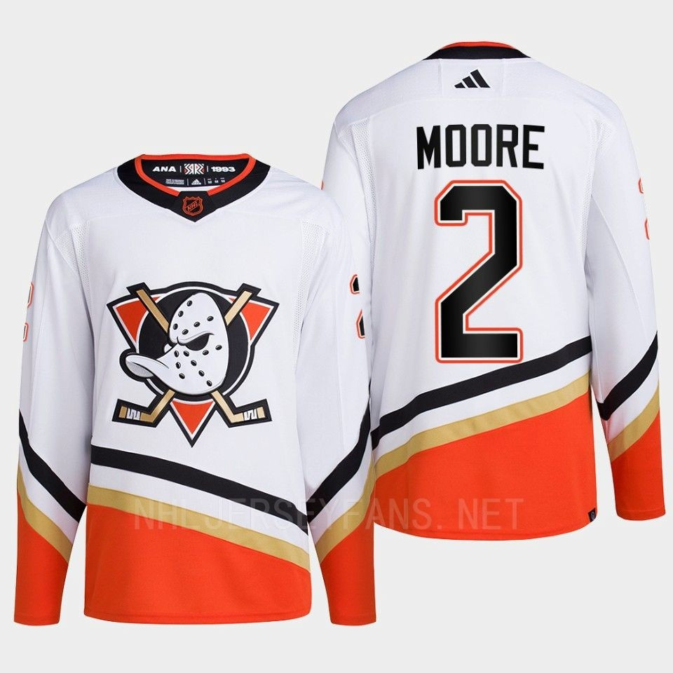 Anaheim Ducks 2022 Reverse Retro 2.0 John Moore 2 White Primegreen Stitched Jersey Men’s