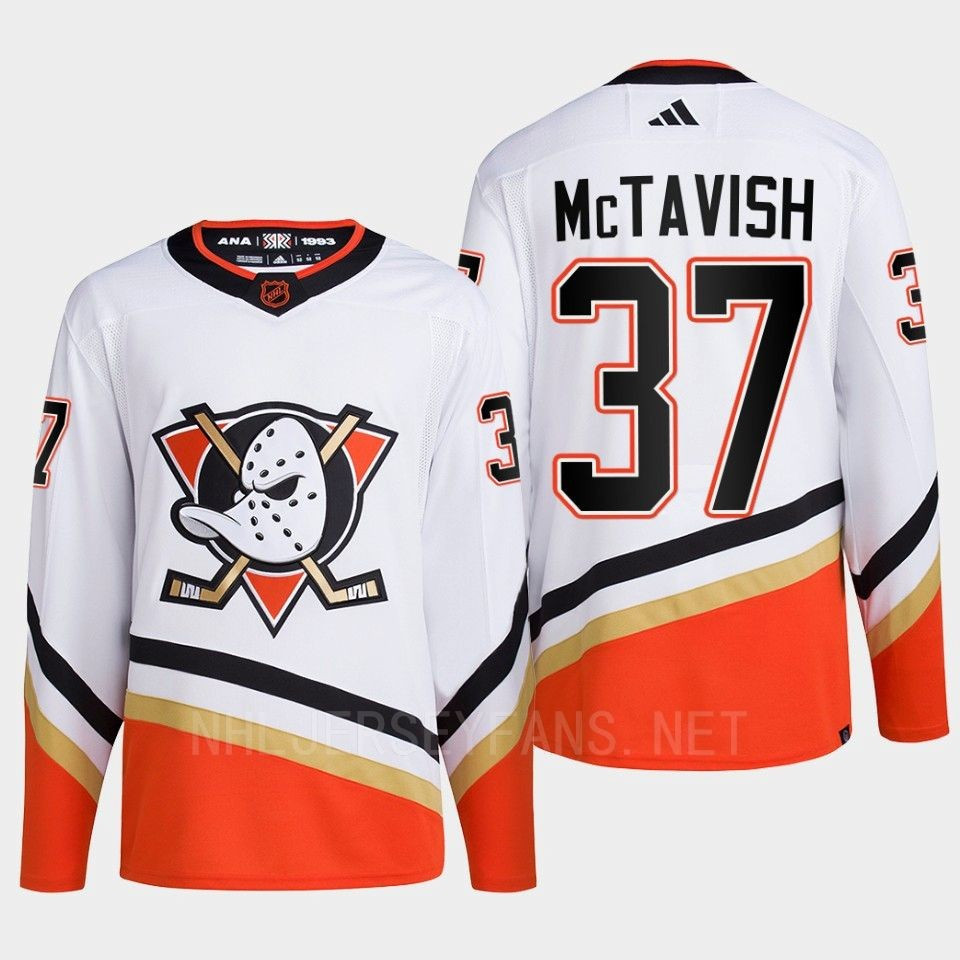 Anaheim Ducks 2022 Reverse Retro 2.0 Mason McTavish 37 White Primegreen Stitched Jersey Men’s