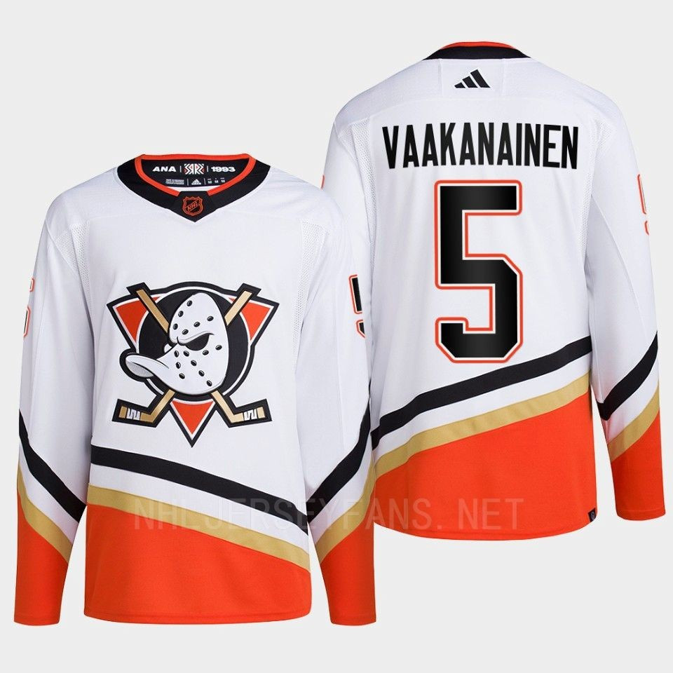 Anaheim Ducks 2022 Reverse Retro 2.0 Urho Vaakanainen 5 White Primegreen Stitched Jersey Men’s