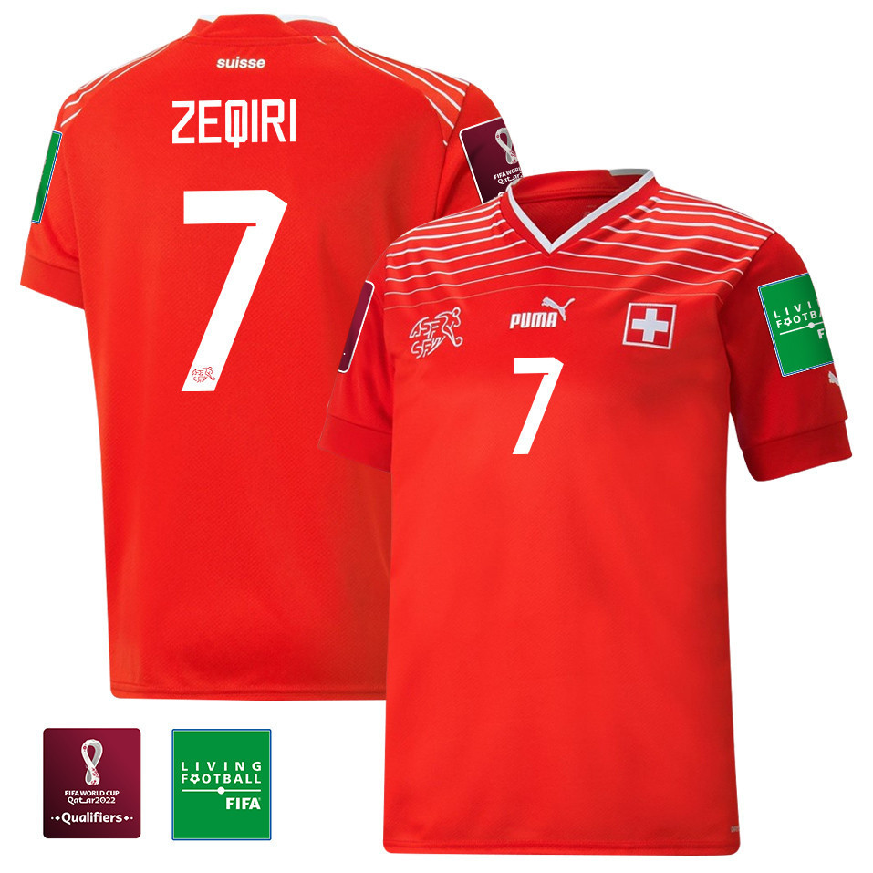 Andi Zeqiri 7 Switzerland National Team FIFA World Cup Qatar 2022 Patch – Home Men Soccer Jersey