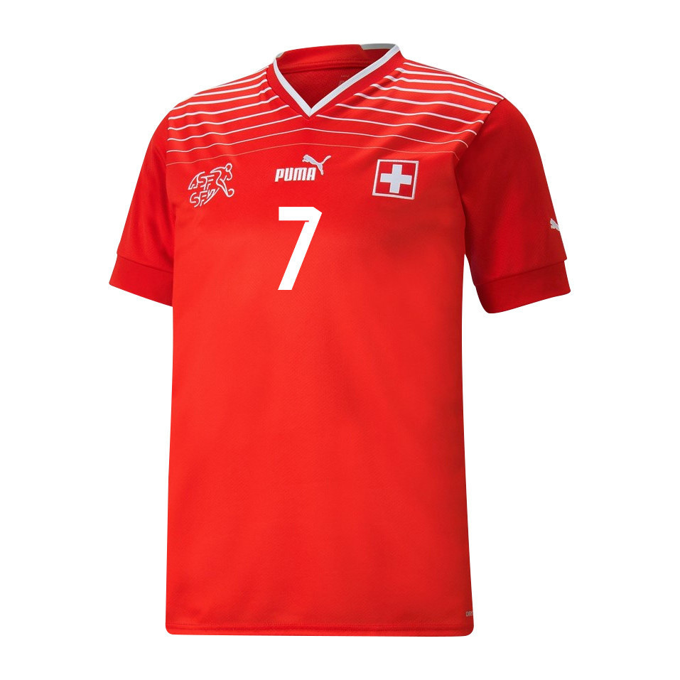 Andi Zeqiri 7 Switzerland National Team FIFA World Cup Qatar 2022 Patch – Home Men Soccer Jersey