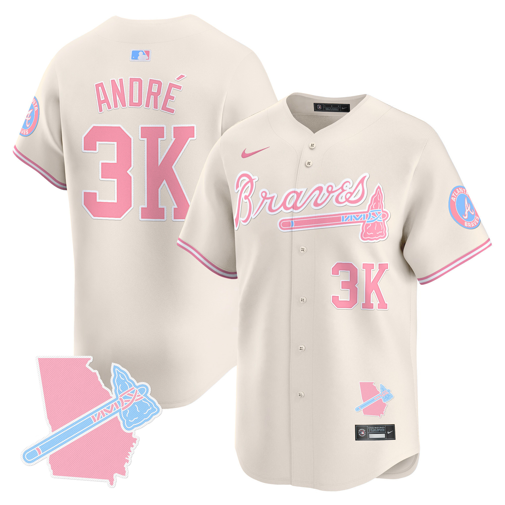 AndrÈUnisex Atlanta Braves Bubblegum Pink Vapor Premier Limited Cream Jersey - All Stitched