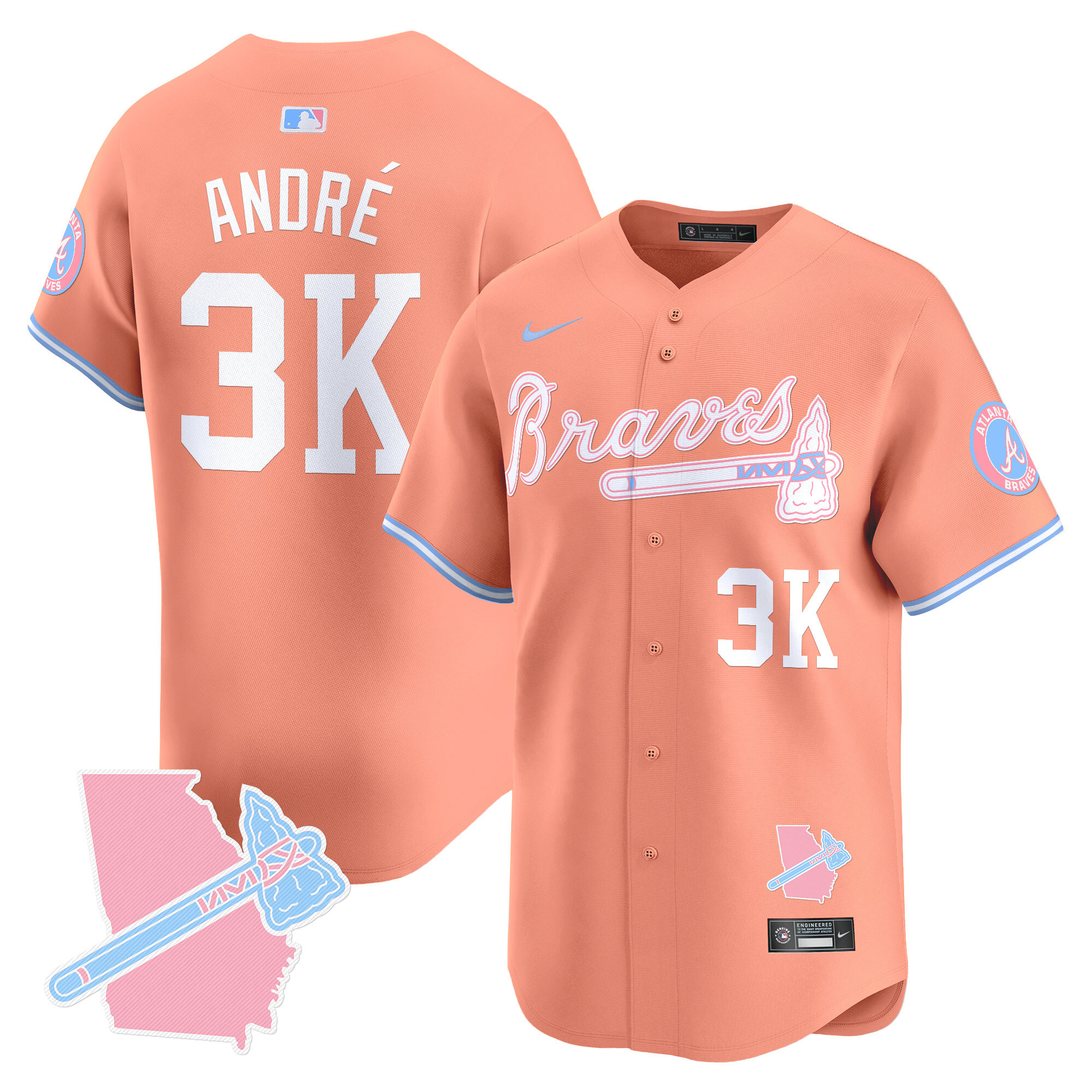 AndrÈUnisex Atlanta Braves Bubblegum Pink Vapor Premier Limited Peach Jersey - All Stitched