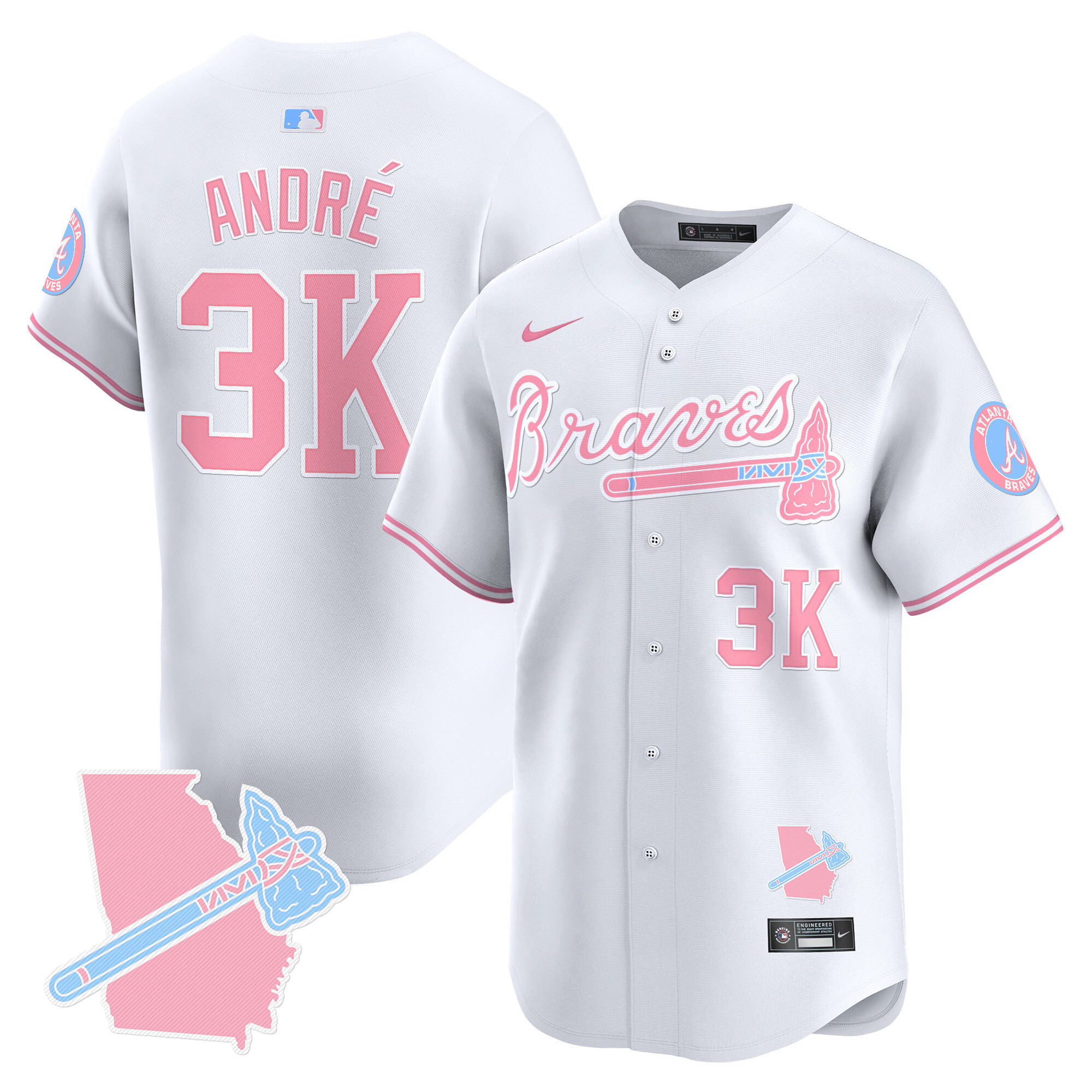 AndrÈUnisex Atlanta Braves Bubblegum Pink Vapor Premier Limited White Jersey - All Stitched