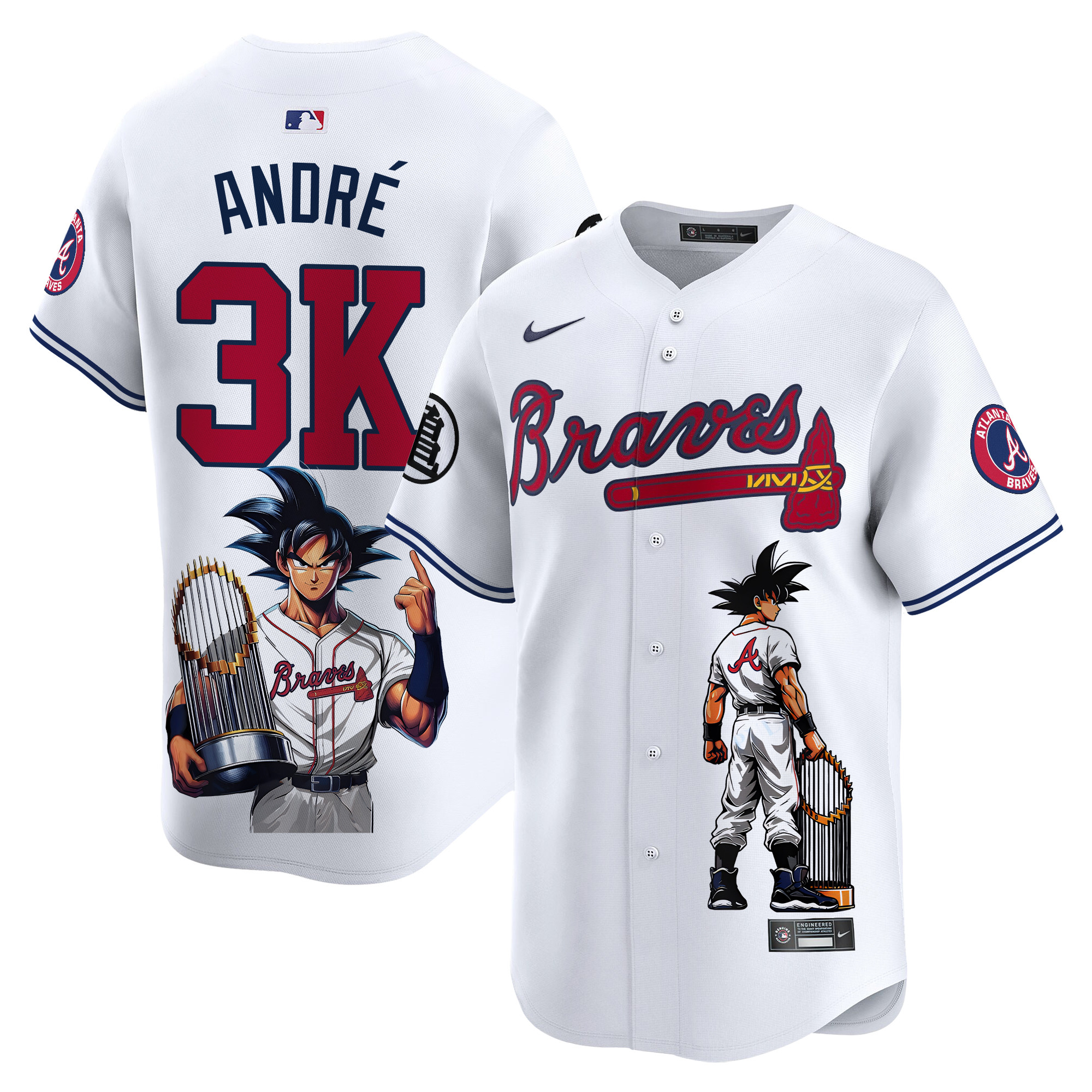 AndrÈUnisex Atlanta Braves Dragon Ball Son Goku Vapor Premier Limited White Jersey - Printed