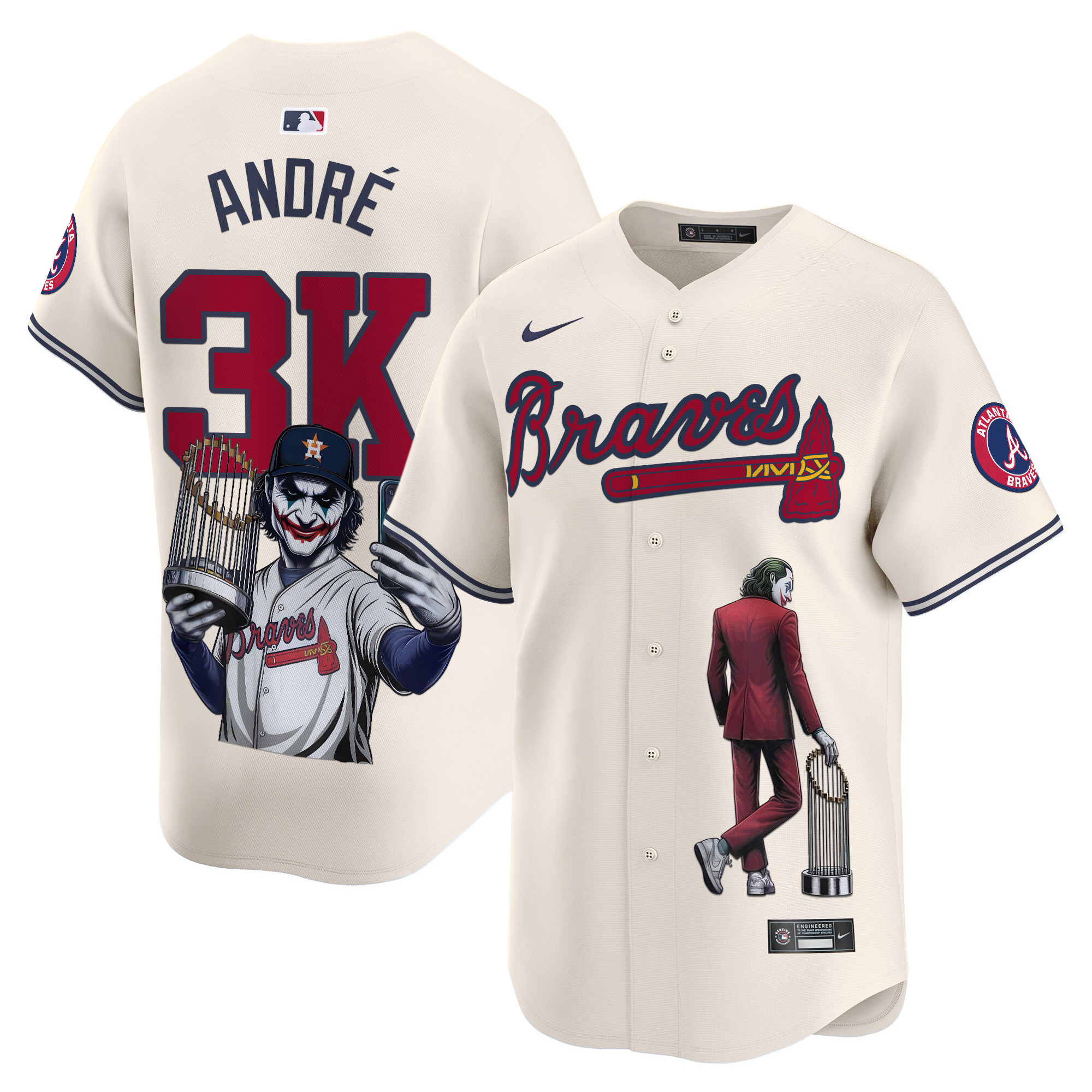 AndrÈUnisex Atlanta Braves Joker Vapor Premier Limited Cream Jersey - Printed