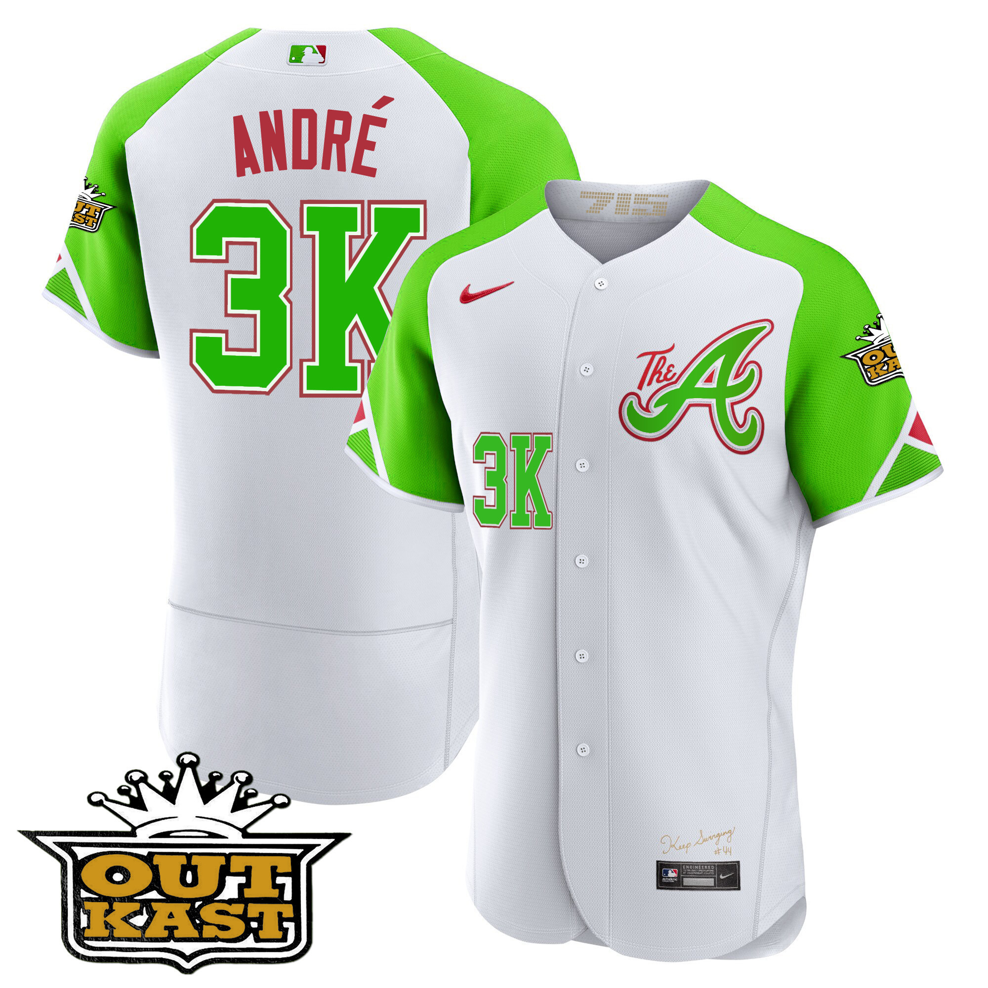 André Men's Atlanta Braves Atliens City Connect Flex Base Bright Green Jersey - All Stitched