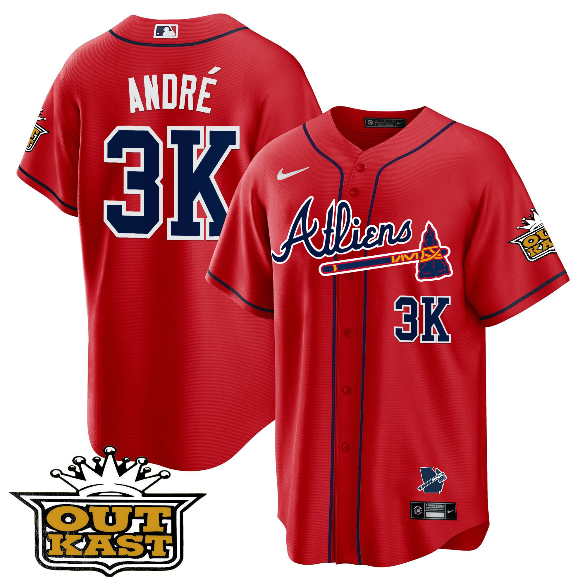 André Men's Atlanta Braves Atliens Cool Base V2 Red Jersey - All Stitched
