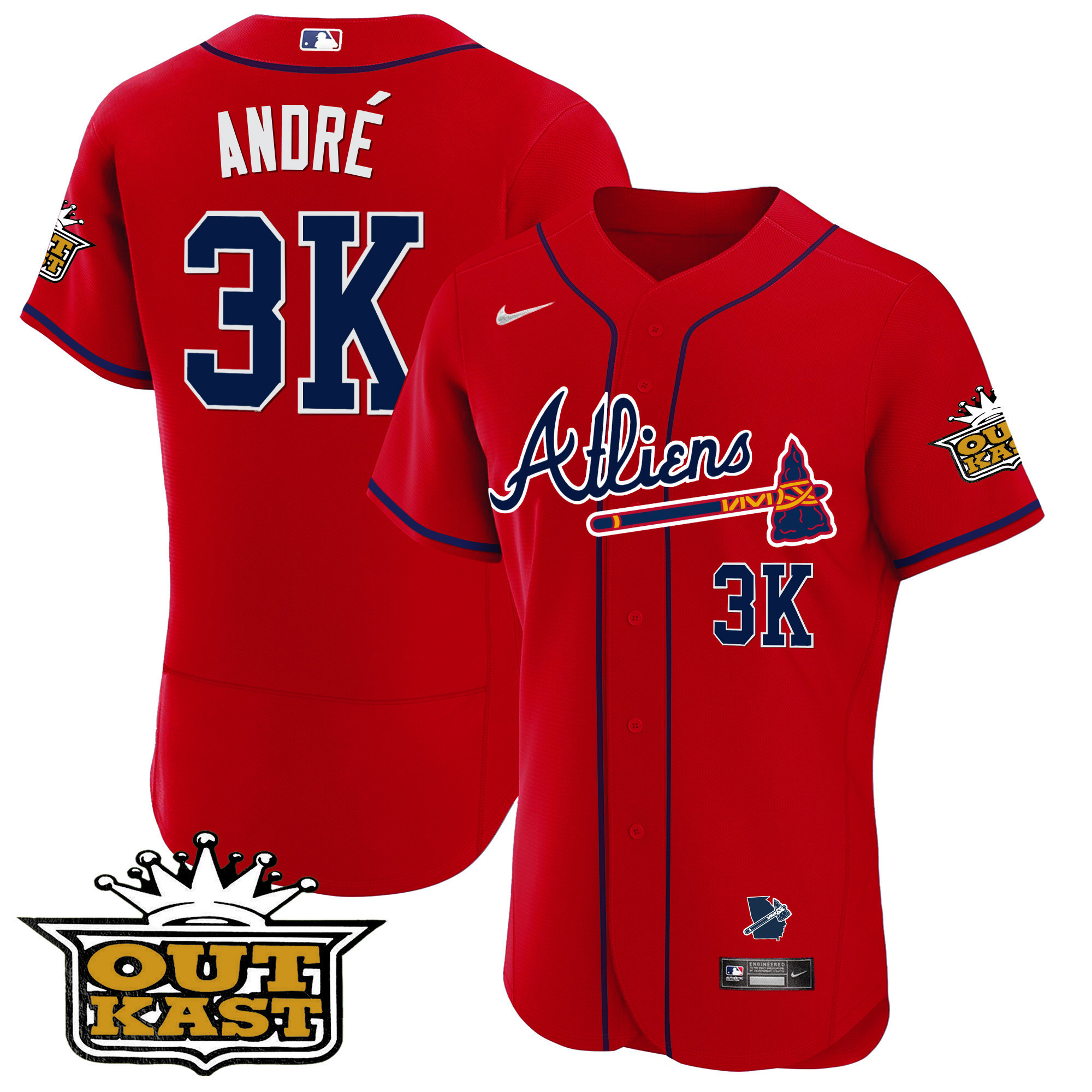 André Men's Atlanta Braves Atliens Flex Base V2 Red Jersey - All Stitched