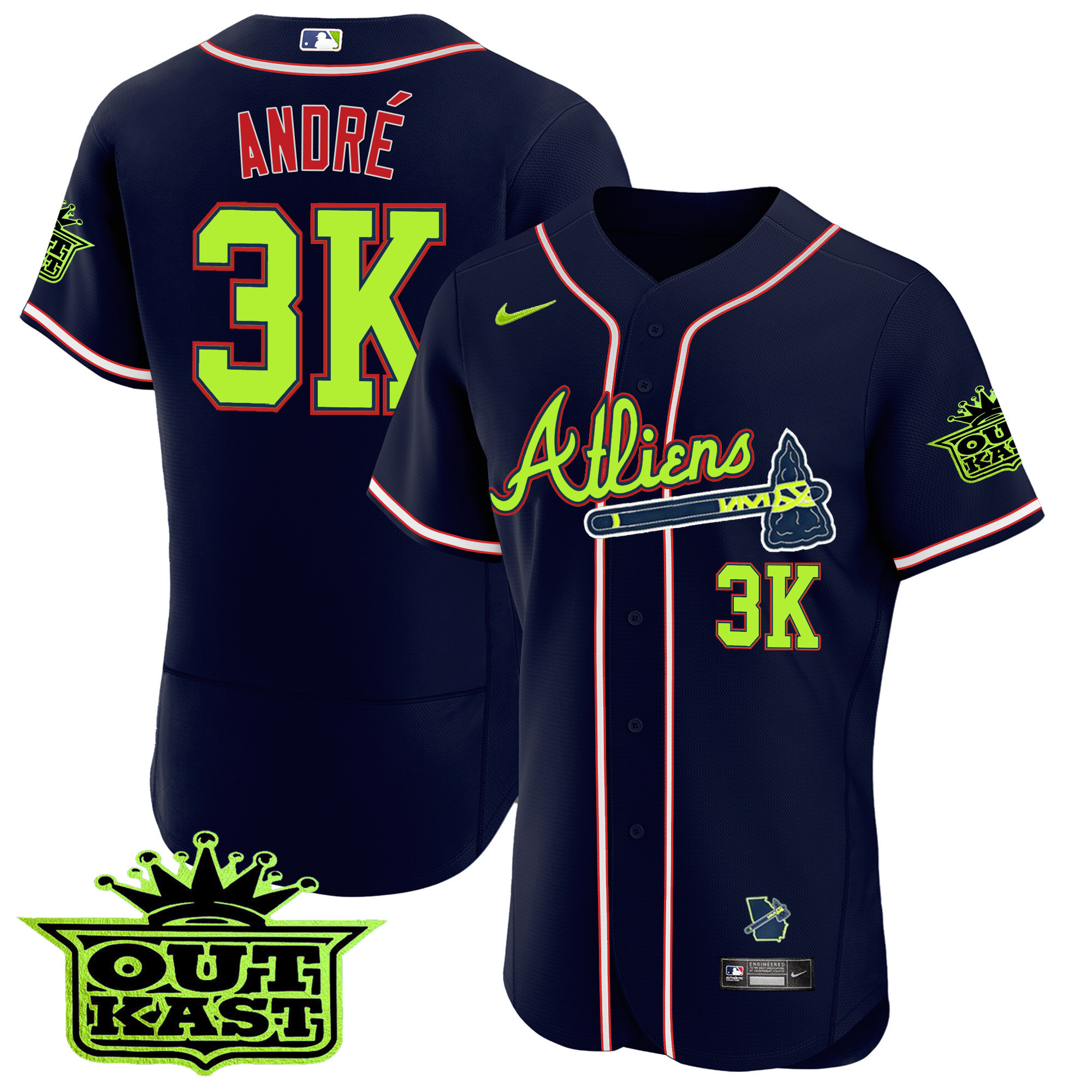 André Men's Atlanta Braves Atliens Flex Base V3 Atliens Red Jersey - All Stitched