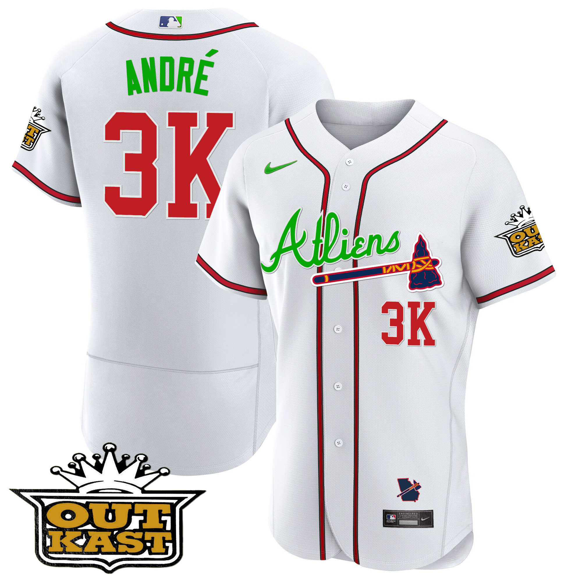 André Men's Atlanta Braves Atliens Flex Base V4 White Jersey - All Stitched