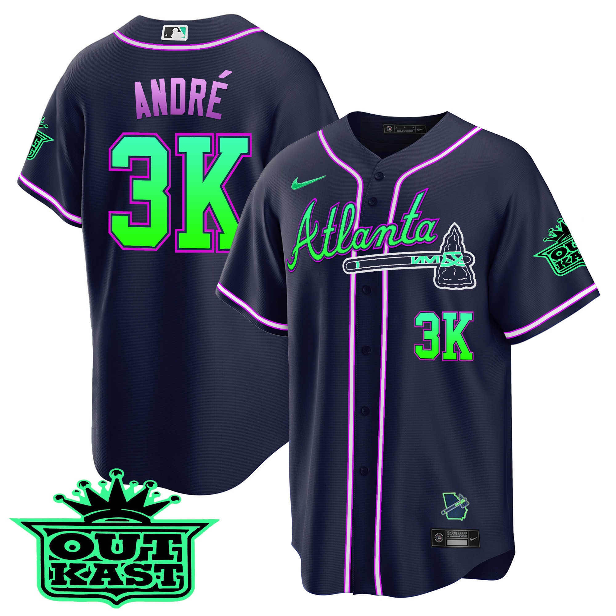 André Men's Atlanta Braves Outkast Cool Base V3 - Galaxy Version Jersey - All Stitched