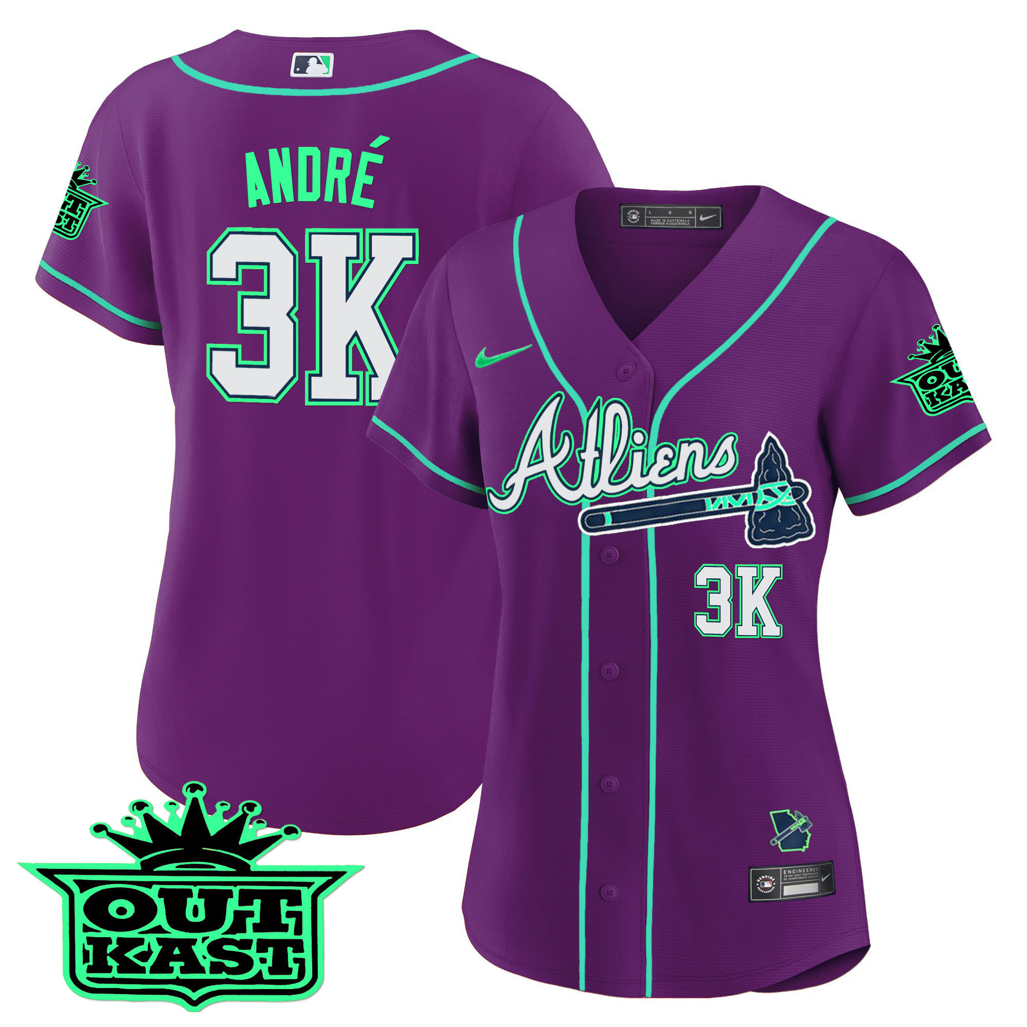 André Women's Atlanta Braves Atliens Baseball - Galaxy Version Purple Jersey - All Stitched