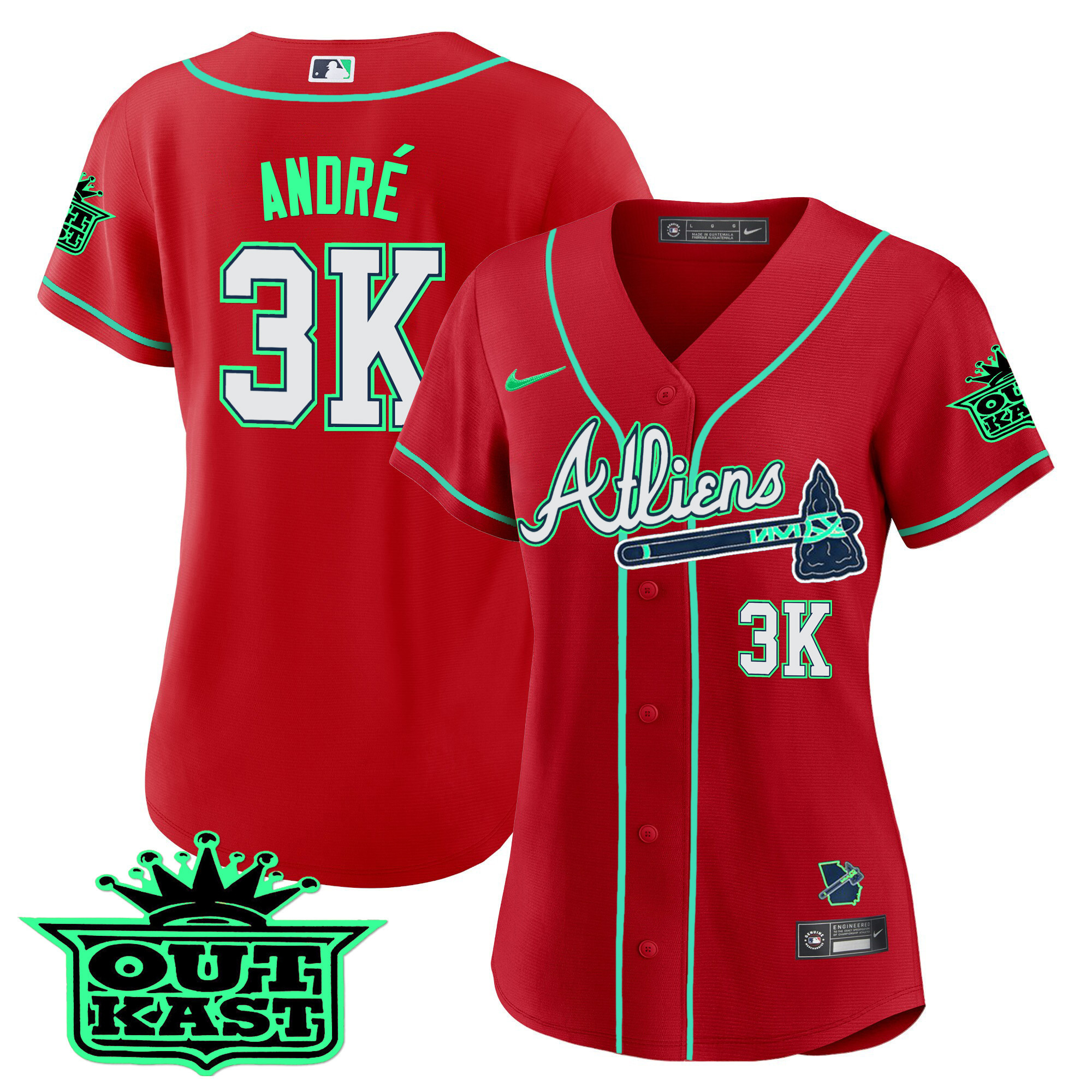 André Women's Atlanta Braves Atliens Baseball - Galaxy Version Red Jersey - All Stitched
