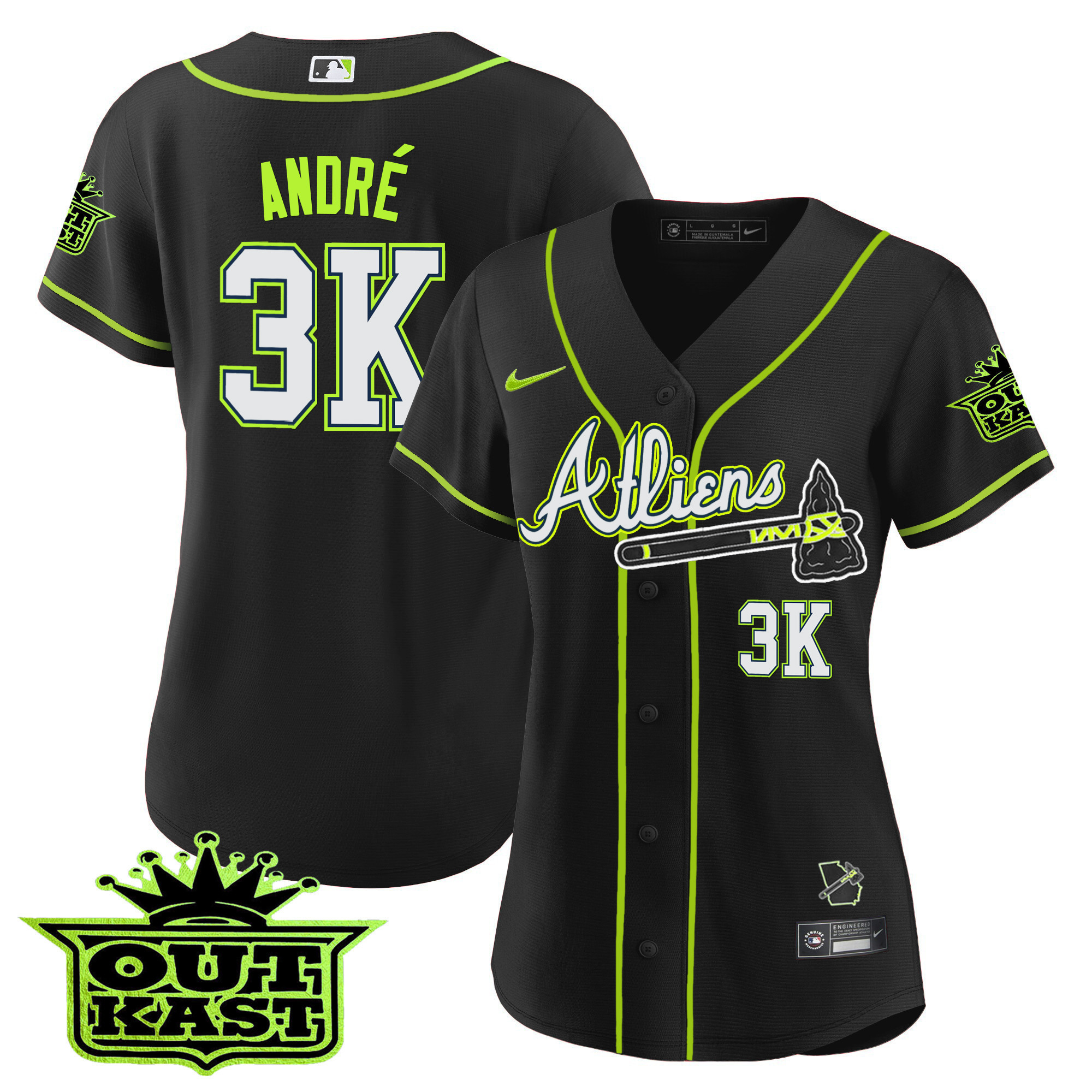André Women's Atlanta Braves Atliens Black Jersey - All Stitched