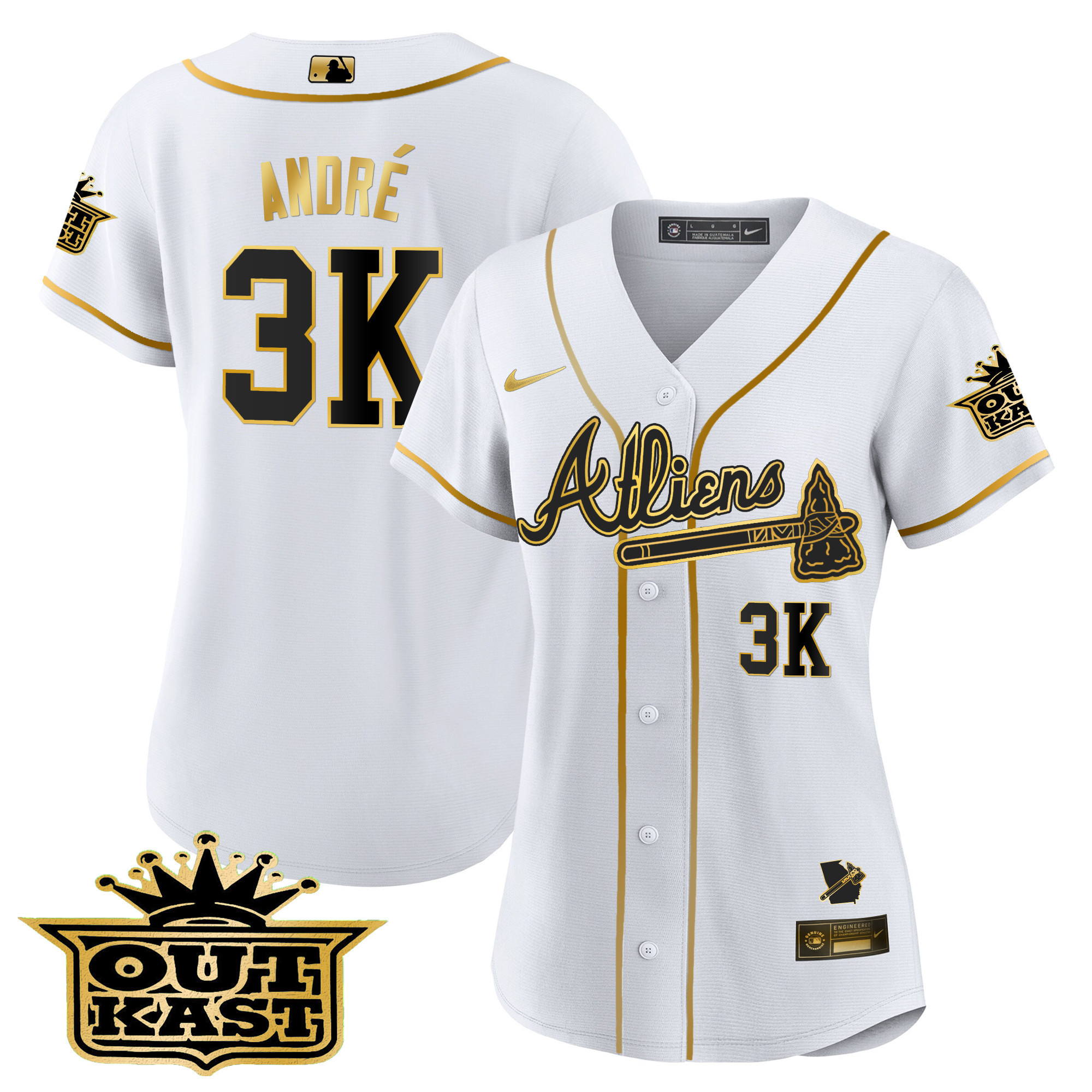 André Women's Atlanta Braves Atliens V2 White Gold Jersey - All Stitched