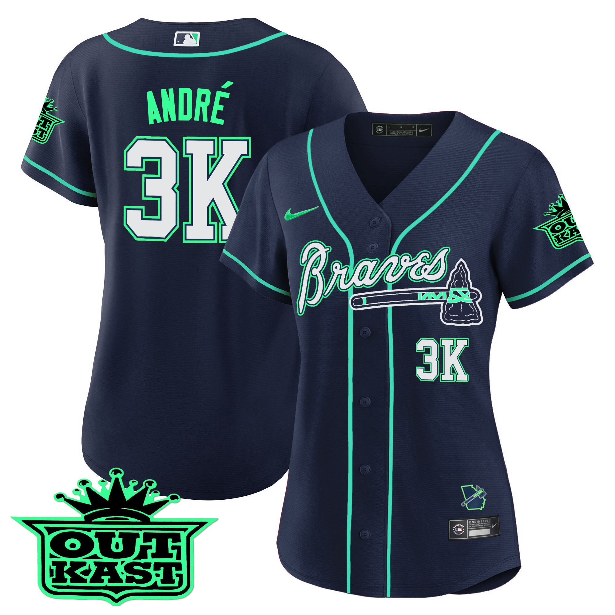 André Women's Atlanta Braves Outkast Baseball - Galaxy Version Atliens Jersey - All Stitched