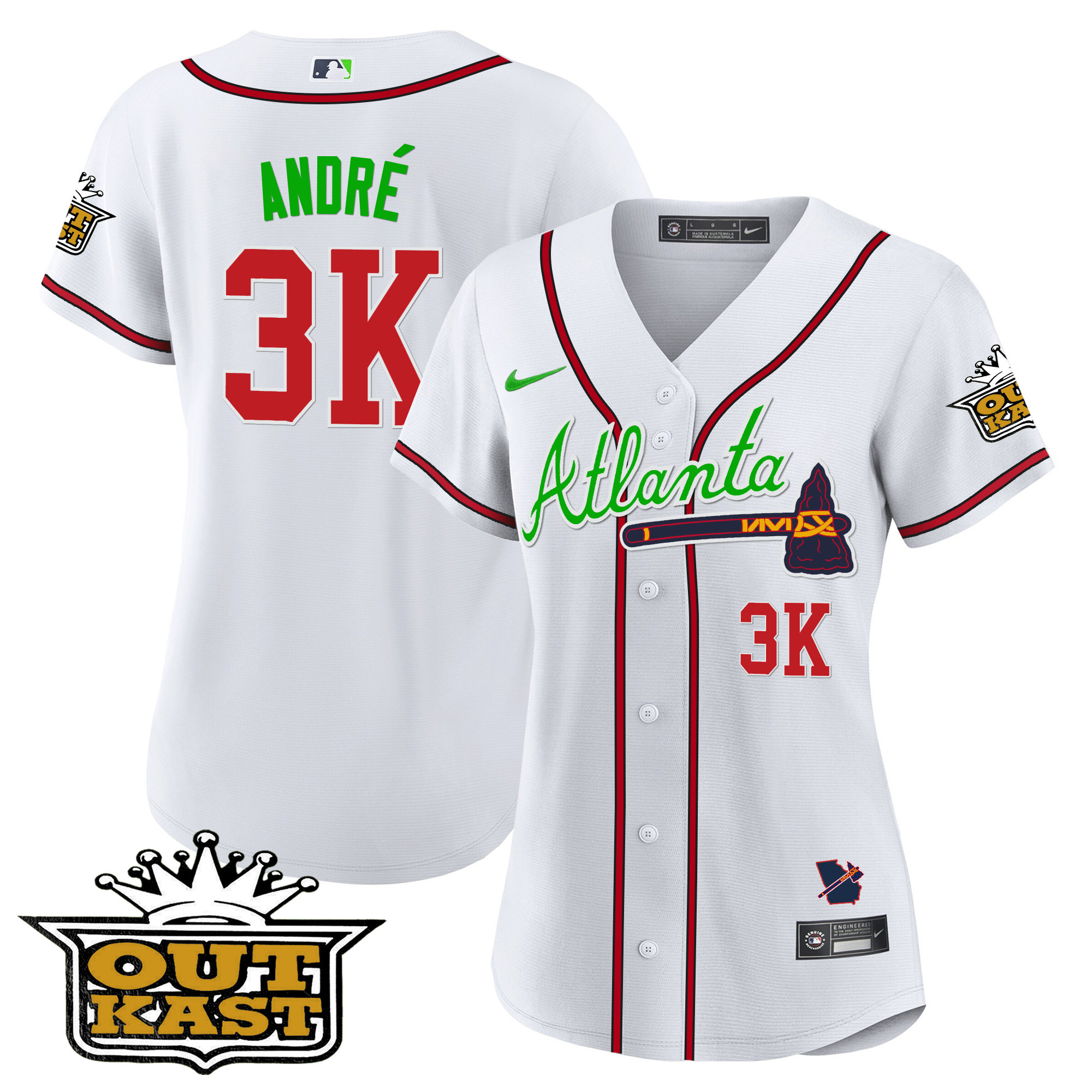 André Women's Atlanta Braves Outkast Baseball V3 White Jersey - All Stitched