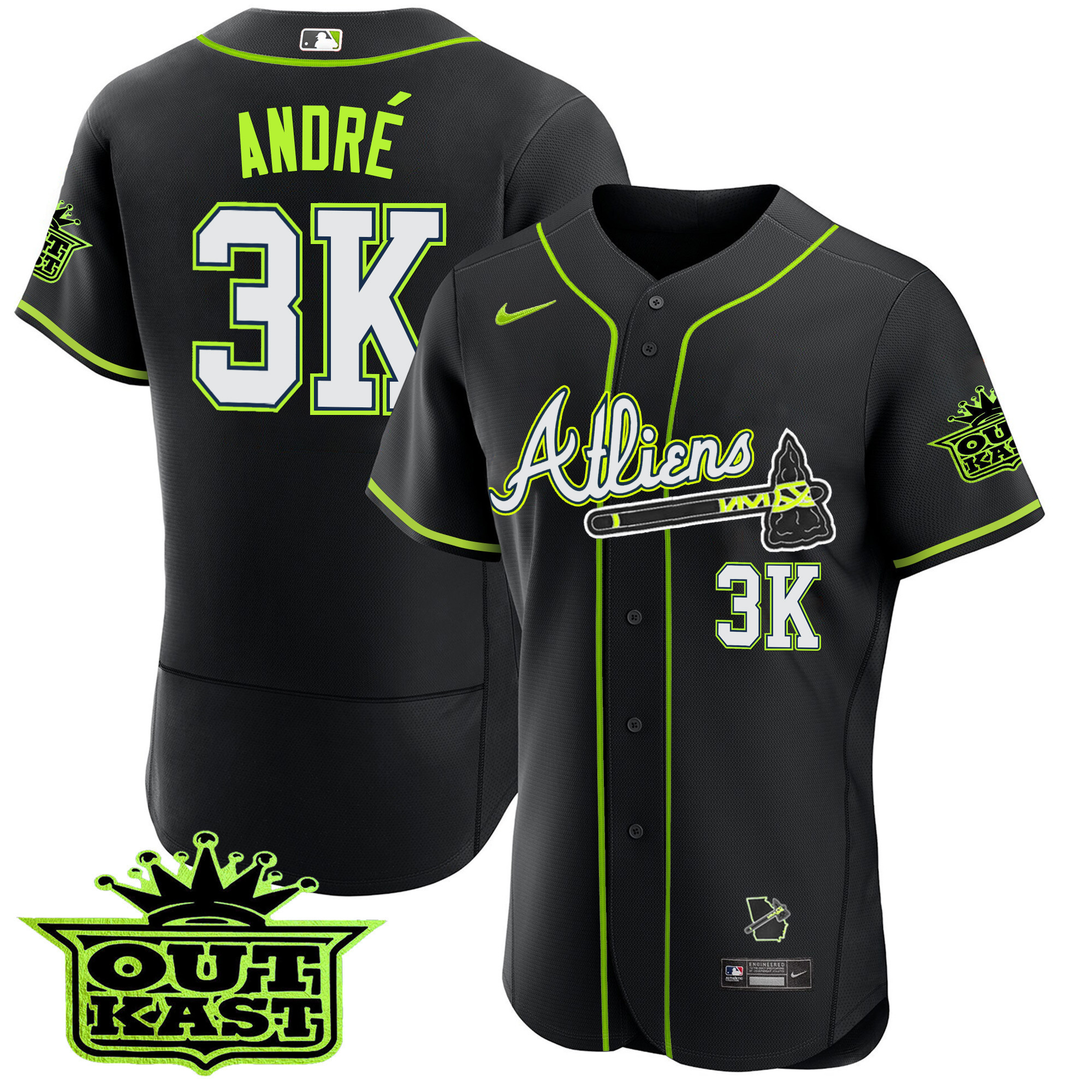André Youth's Atlanta Braves Atliens Flex Base Black Jersey - All Stitched