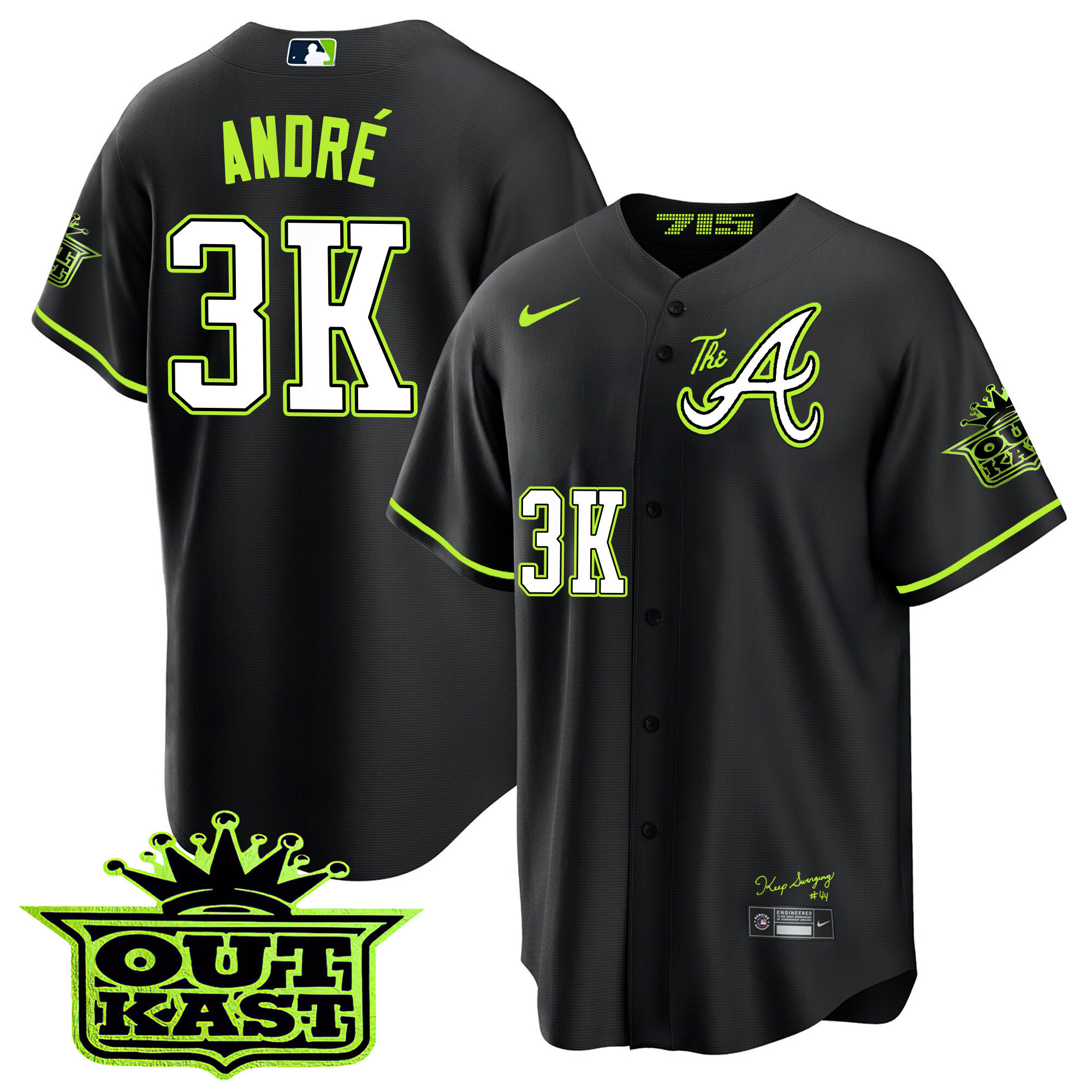 André Youth's Atlanta Braves Atliens The A Cool Base Black Jersey - All Stitched