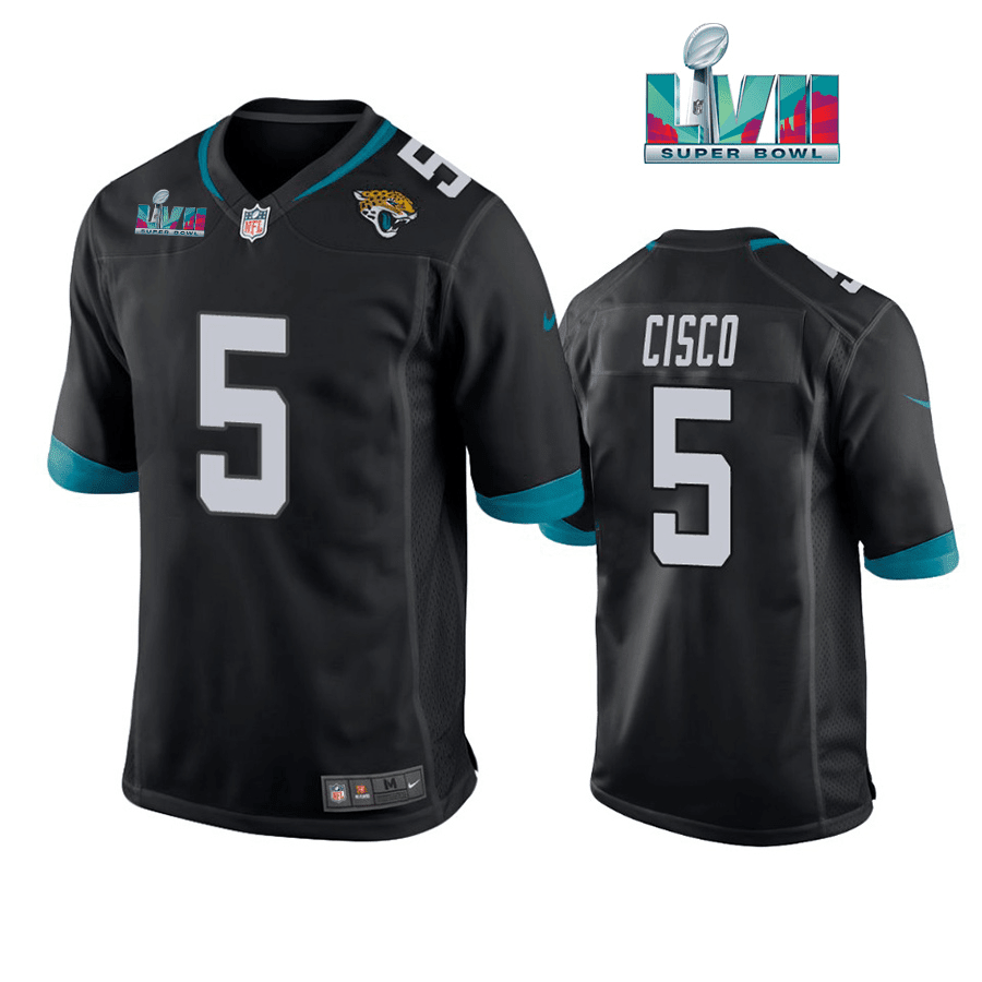 Andre Cisco 5 Jacksonville Jaguars Super Bowl LVII Super Bowl LVII Men Game Stitched Jersey- Black
