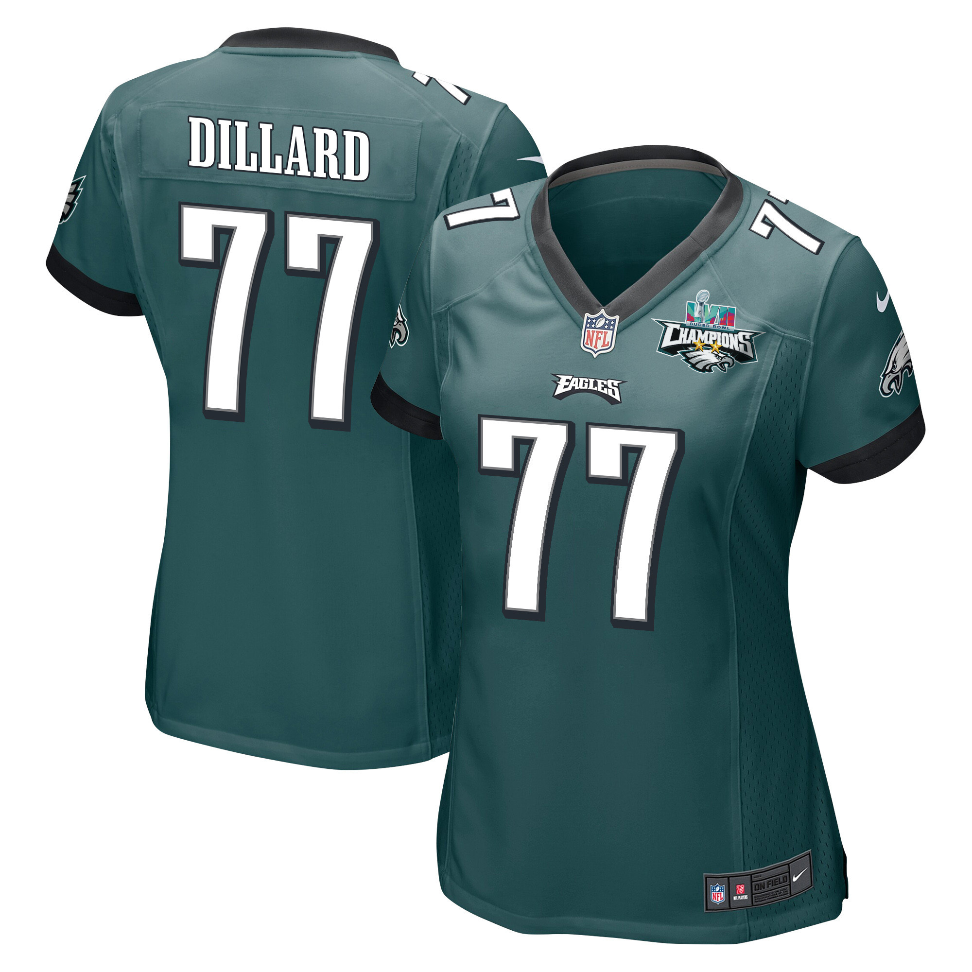 Andre Dillard 77 Philadelphia Eagles Super Bowl LVII Champions 2 Stars Women Game Stitched Jersey – Midnight Green