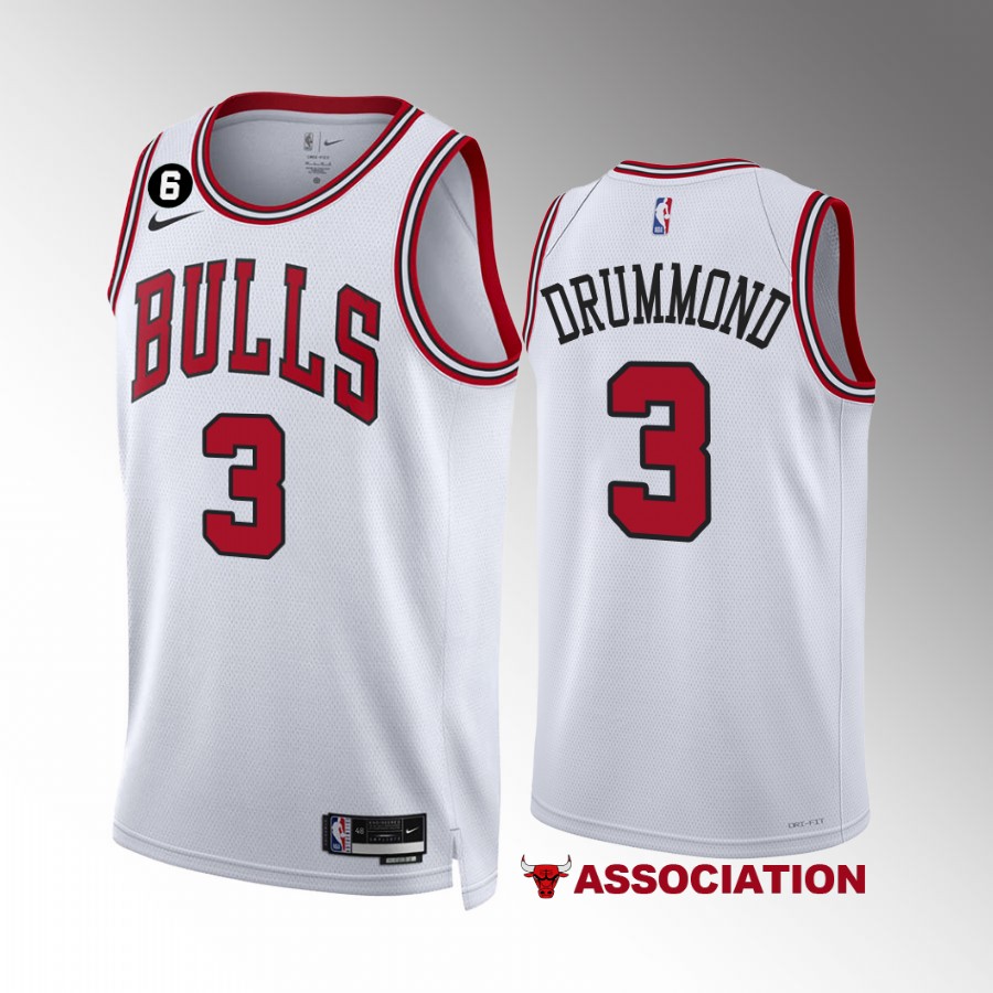 Andre Drummond Chicago Bulls #3 White Jersey 2022-23 Association Edition NO.6 Patch