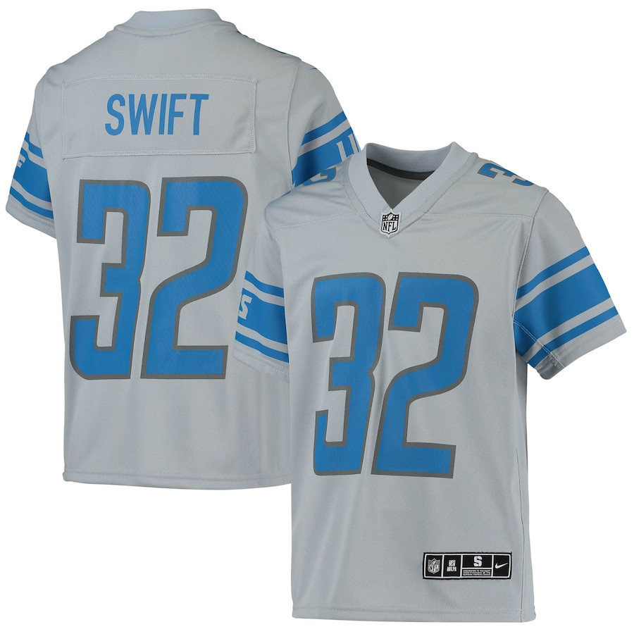 Andre Swift Detroit Lions Youth Inverted Team Game Stitched Jersey – Silver