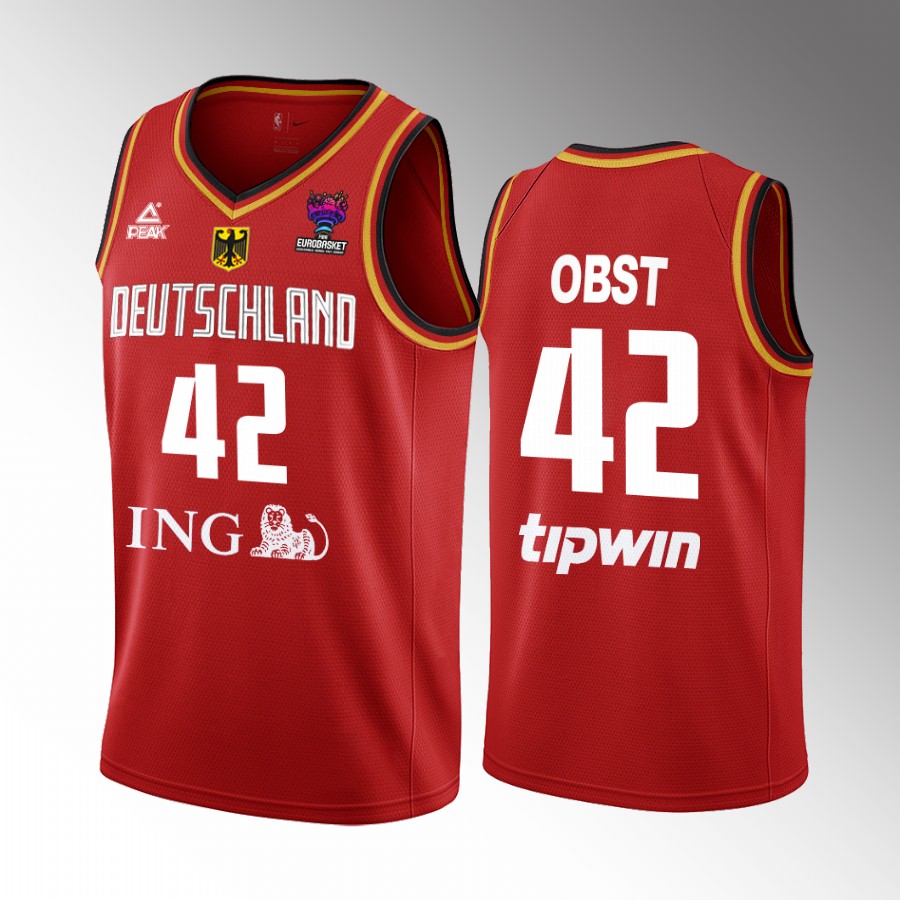 Andreas Obst Germany FIBA EuroBasket 2022 Red Jersey #42