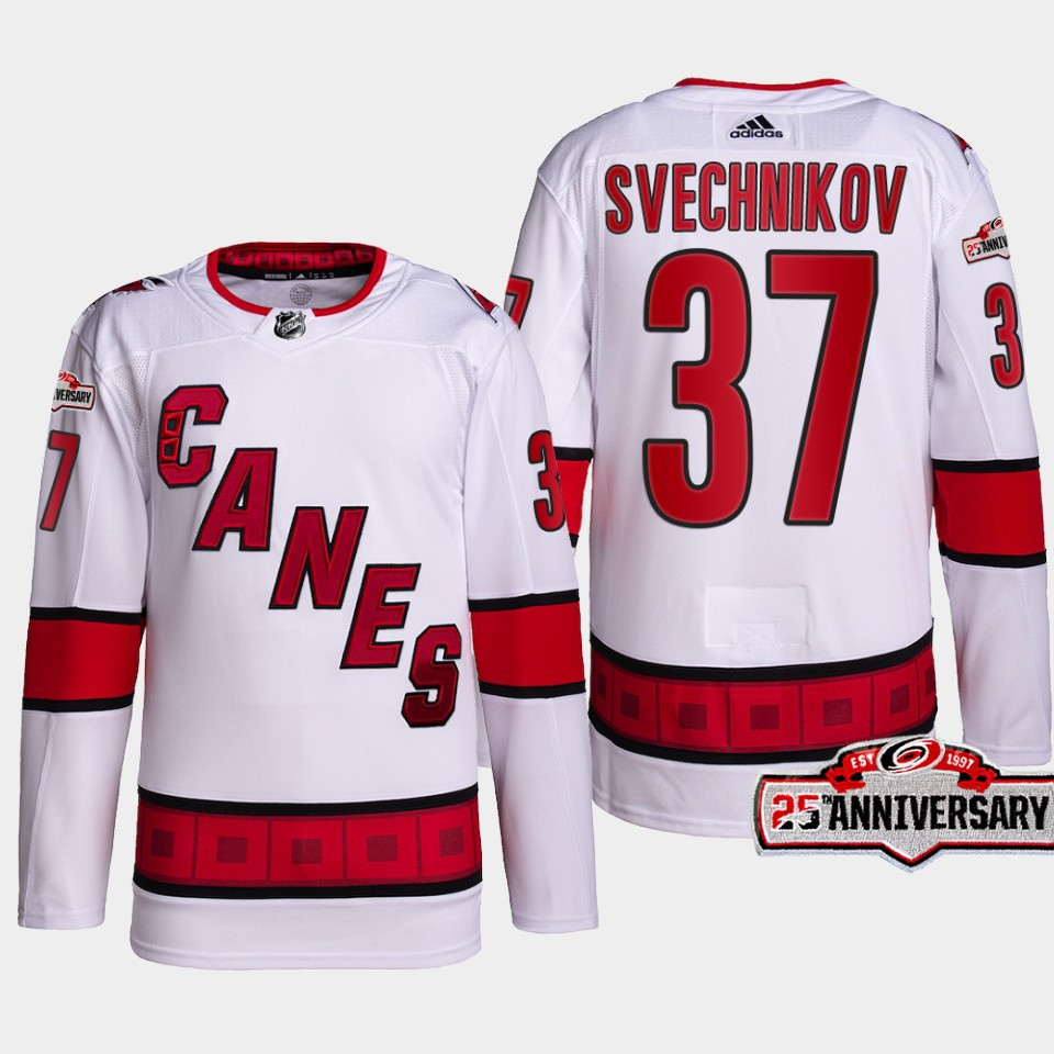 Andrei Svechnikov 37 Carolina Hurricanes White Stitched Jersey 2022-23 Away 25th Anniversary