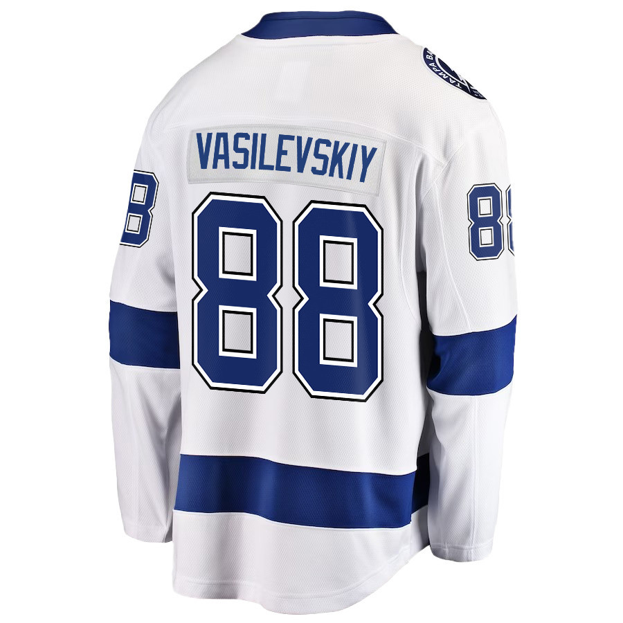 Andrei Vasilevskiy 88 Tampa Bay Lightning Stanley Cup 2023 Playoffs Patch Away Breakaway Men Stitched Jersey – White