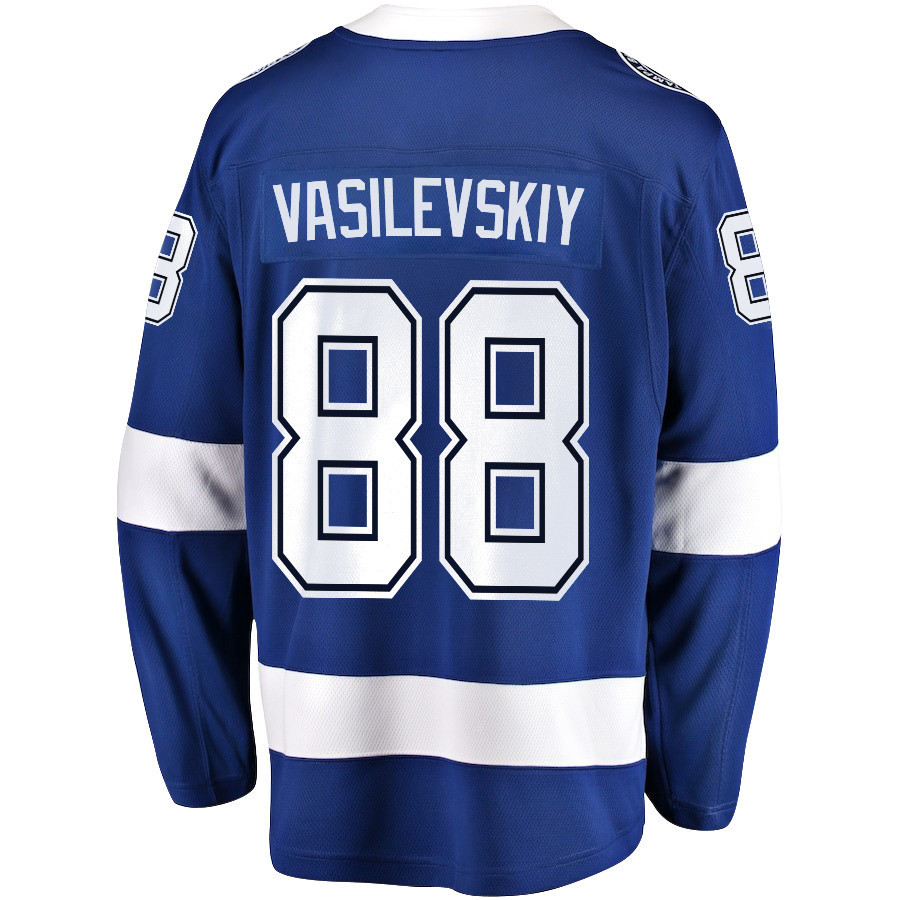 Andrei Vasilevskiy 88 Tampa Bay Lightning Stanley Cup 2023 Playoffs Patch Home Breakaway Men Stitched Jersey – Blue