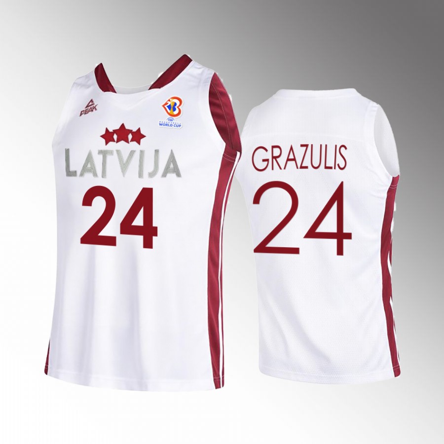 Andrejs Grazulis Latvia 2023 FIBA World Cup White Jersey Home #24