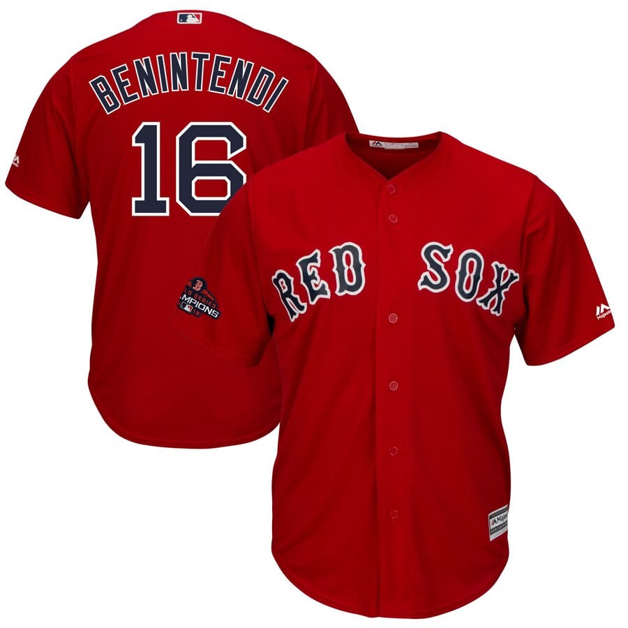 Andrew Benintendi Boston Red Sox Majestic 2018 World Series Champions Team Logo Player Stitched Jersey – Scarlet