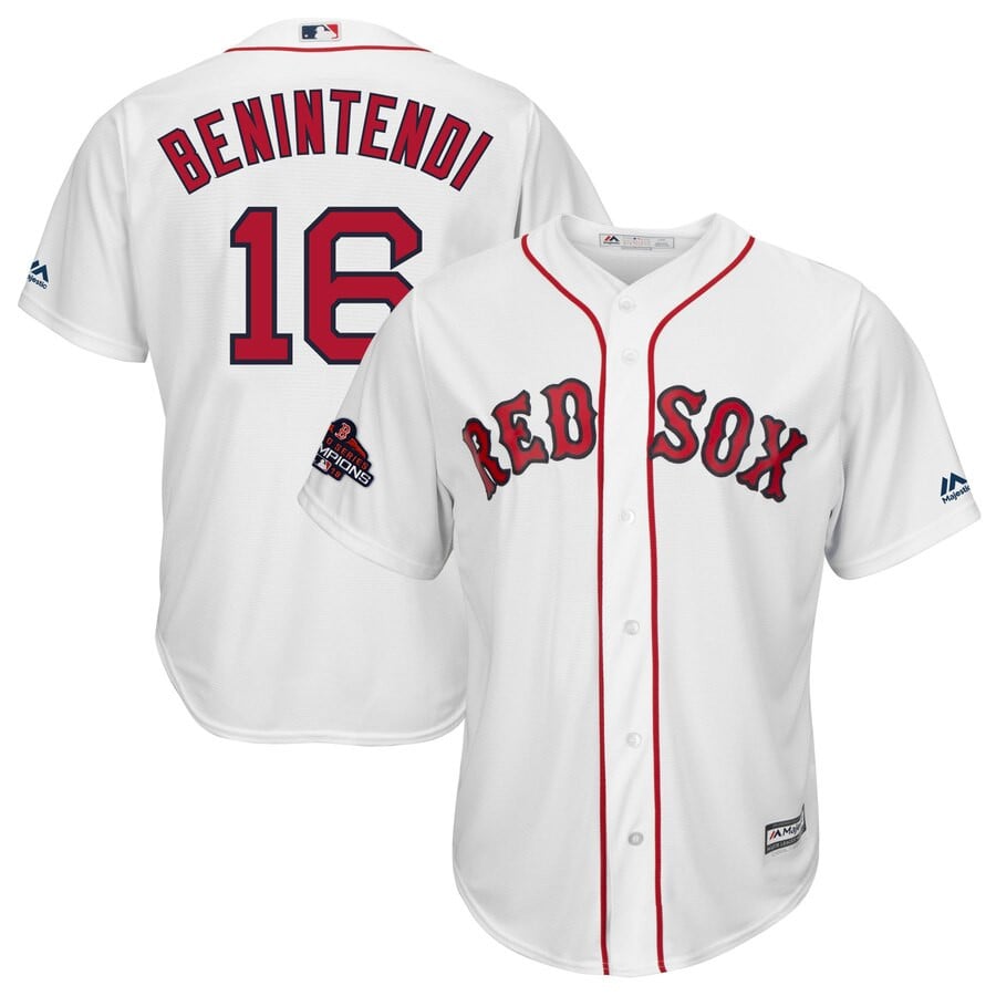 Andrew Benintendi Boston Red Sox Majestic 2018 World Series Champions Team Logo Player Stitched Jersey – White