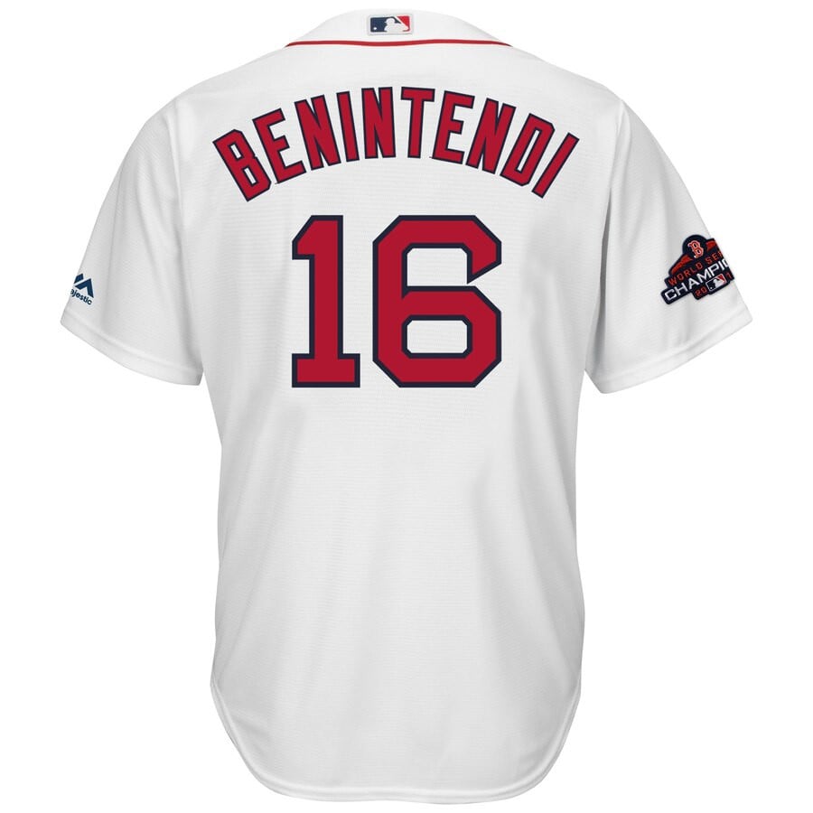 Andrew Benintendi Boston Red Sox Majestic 2018 World Series Champions Team Logo Player Stitched Jersey – White