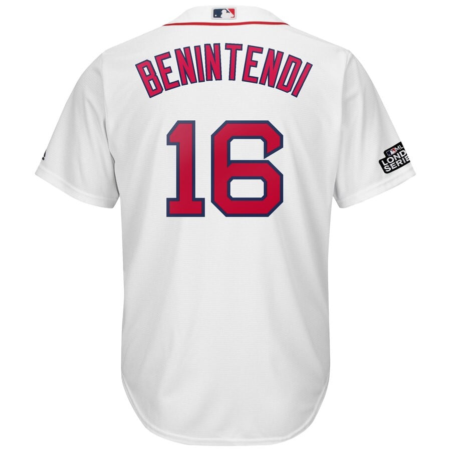 Andrew Benintendi Boston Red Sox Majestic 2019 London Series Cool Base Player Stitched Jersey – White