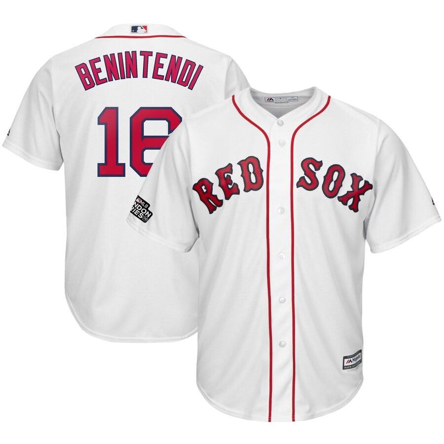 Andrew Benintendi Boston Red Sox Majestic 2019 London Series Cool Base Player Stitched Jersey – White