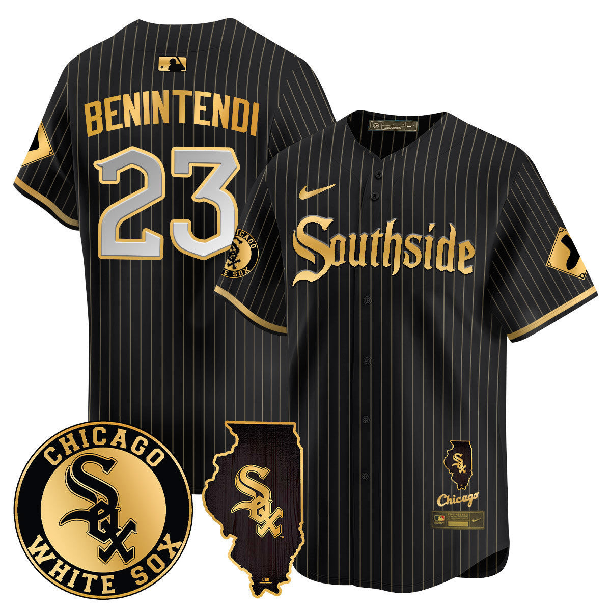 Andrew Benintendi Men's Chicago White Sox 2024 City Connect Vaper Premier Limited Black Gold Jersey - All Stitched