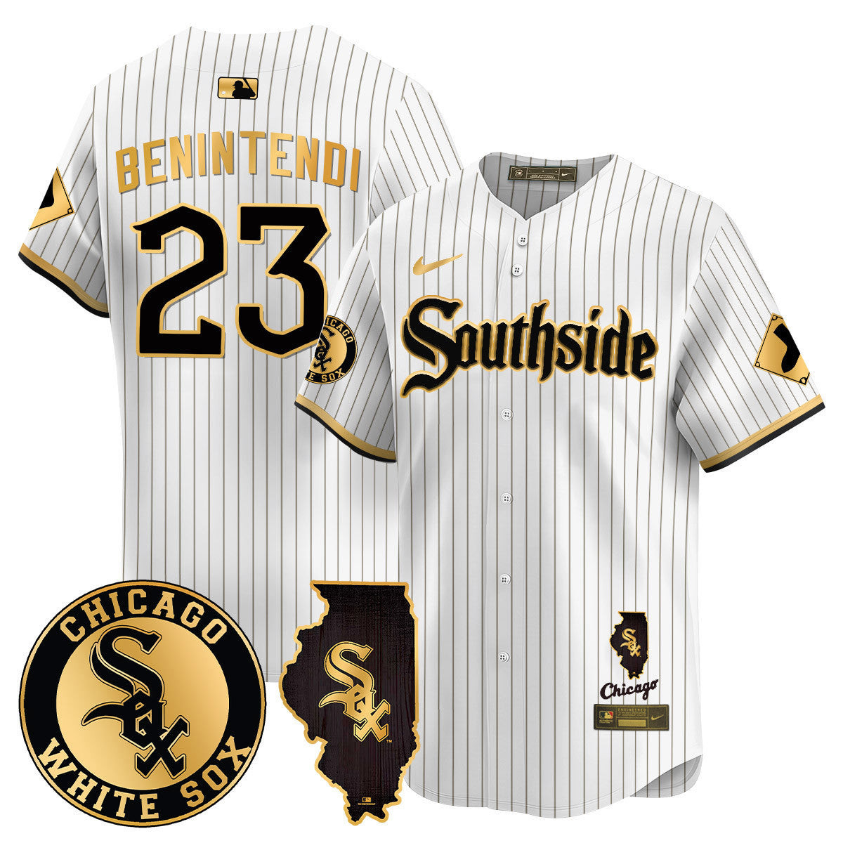 Andrew Benintendi Men's Chicago White Sox 2024 City Connect Vaper Premier Limited White Gold Jersey - All Stitched