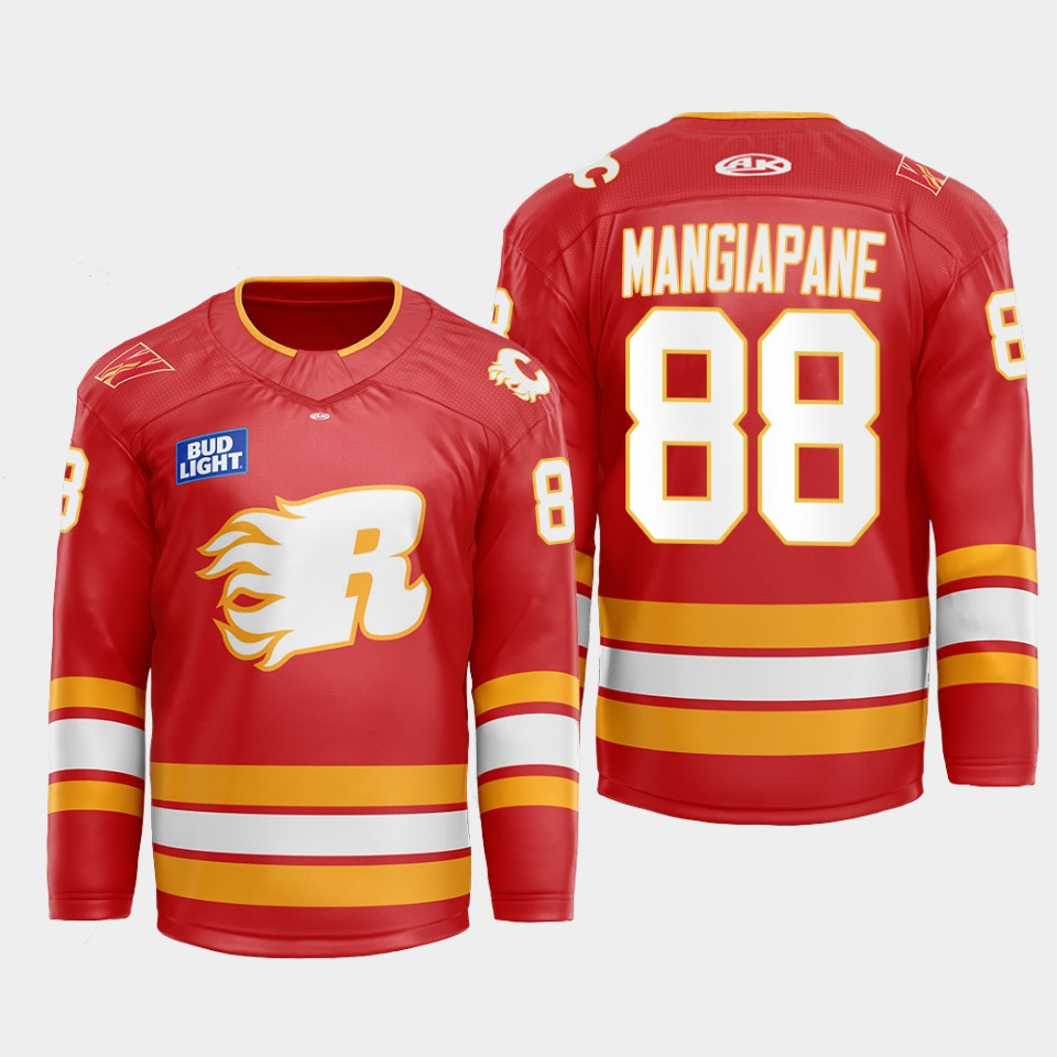 Andrew Mangiapane 88 Calgary Flames Flames X Rush X CGY Wranglers 2022-23 Red Stitched Jersey Warmup