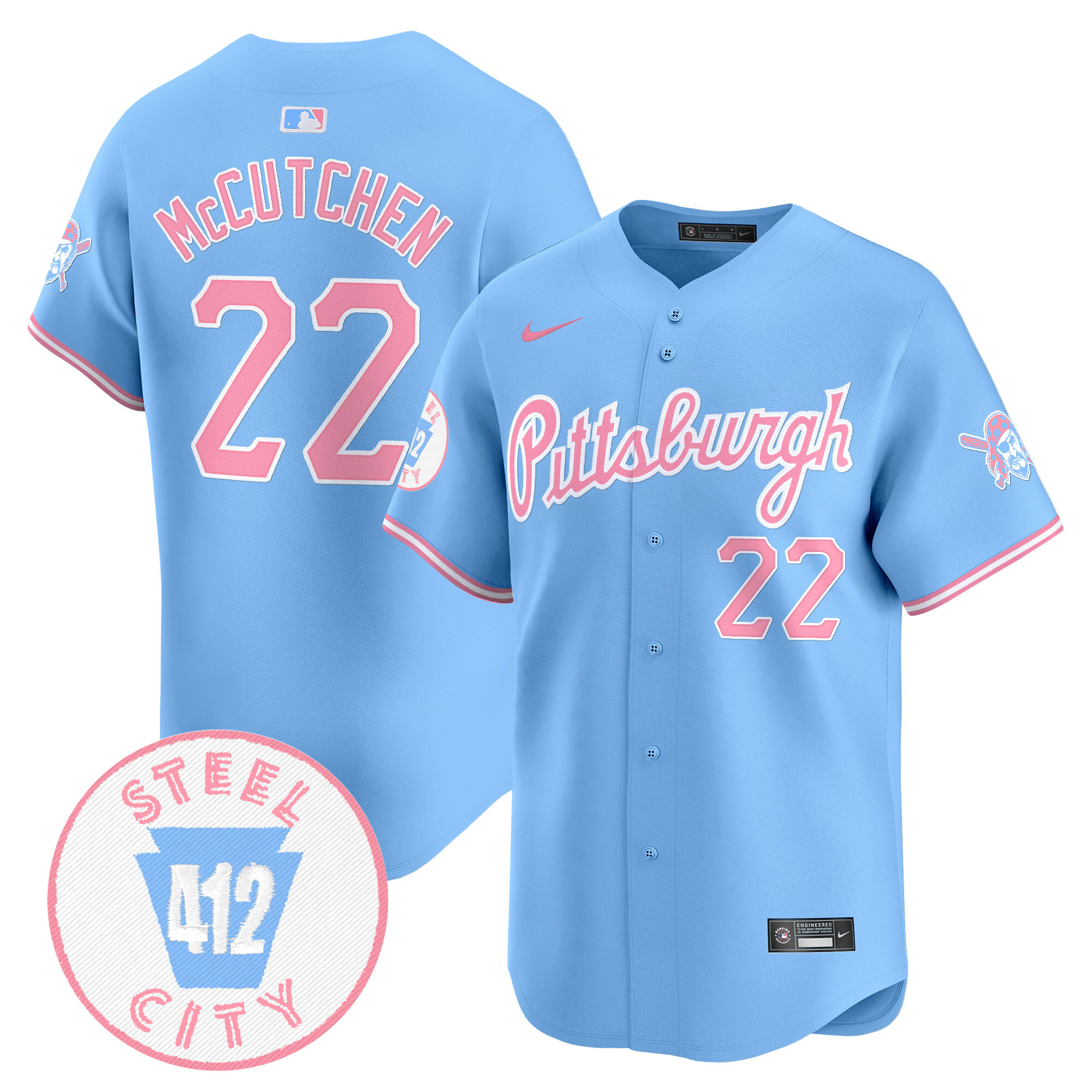 Andrew McCutchenUnisex Pittsburgh Pirates Bubblegum Pink Vapor Premier Limited Light Blue Jersey - All Stitched