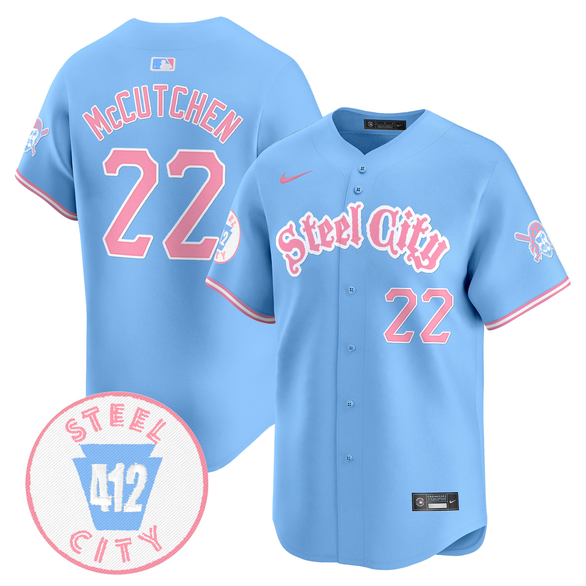 Andrew McCutchenUnisex Pittsburgh Pirates Bubblegum Pink Vapor Premier Limited Light Blue Jersey V2 - All Stitched