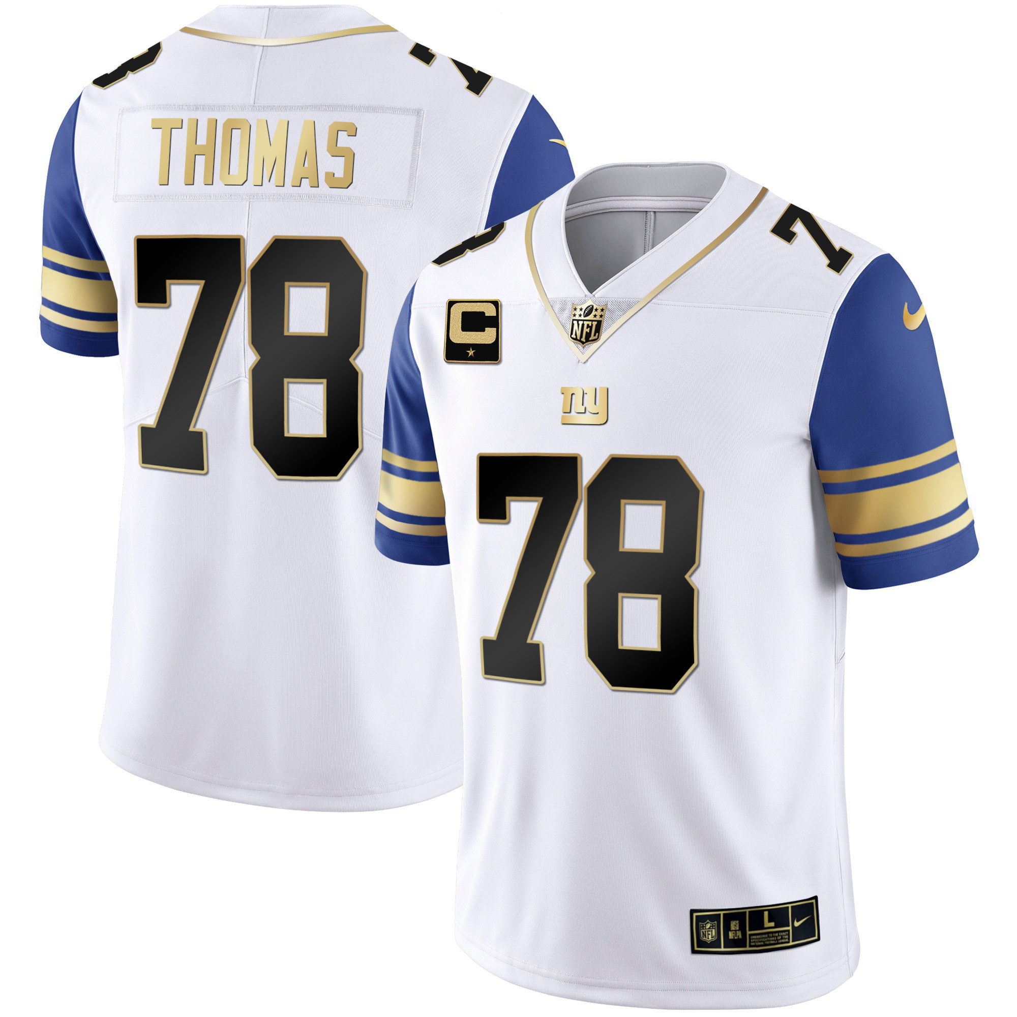 Andrew Thomas Men's New York Giants Vapor Gold Color Sleeve Jersey - All Stitched 