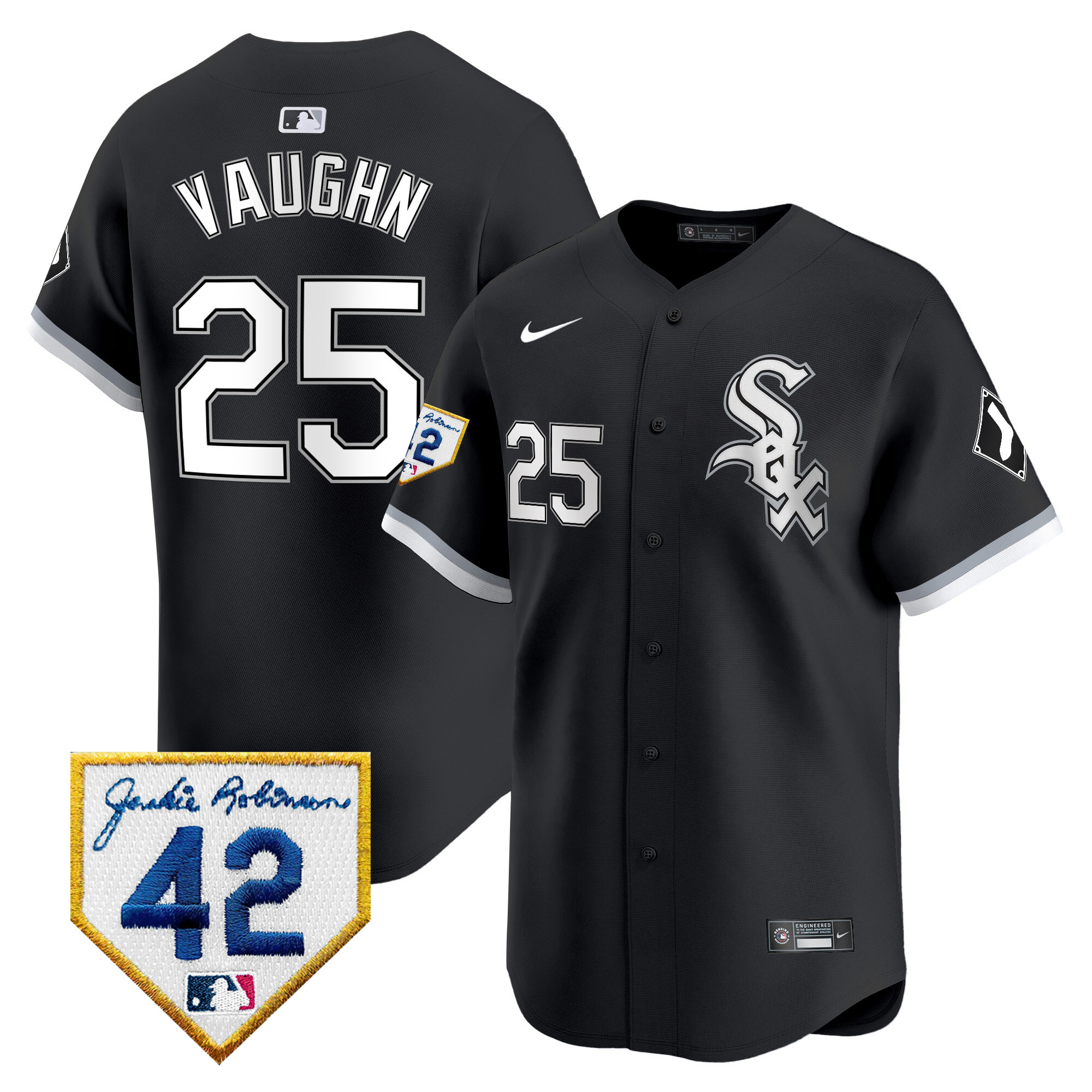 Andrew Vaughn Men's Chicago White Sox 2024 Jackie Robinson Patch Vapor Premier Limited Black Jersey - All Stitched