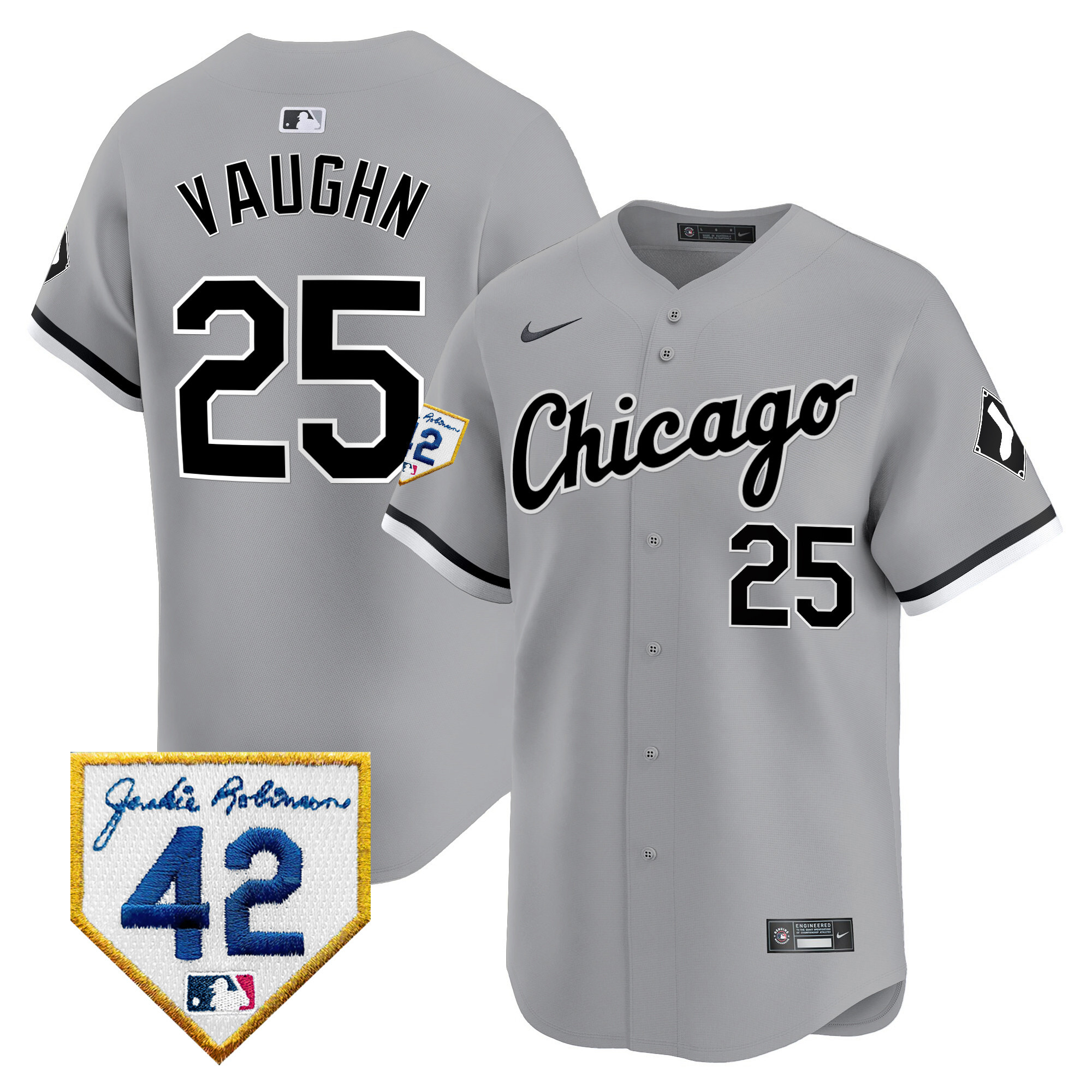 Andrew Vaughn Men's Chicago White Sox 2024 Jackie Robinson Patch Vapor Premier Limited Gray Jersey - All Stitched