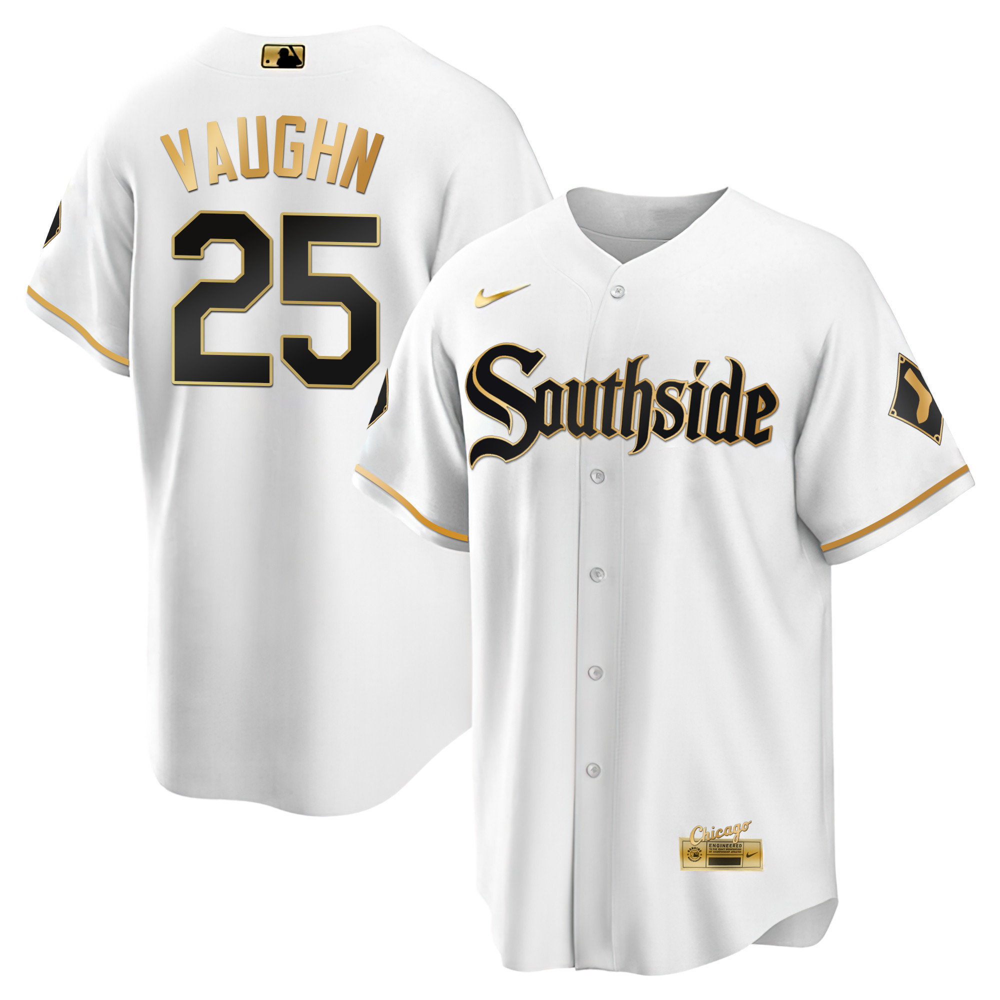 Andrew Vaughn Men's Chicago White Sox Black Limited & Gold Cool White Gold Jersey - All Stitched