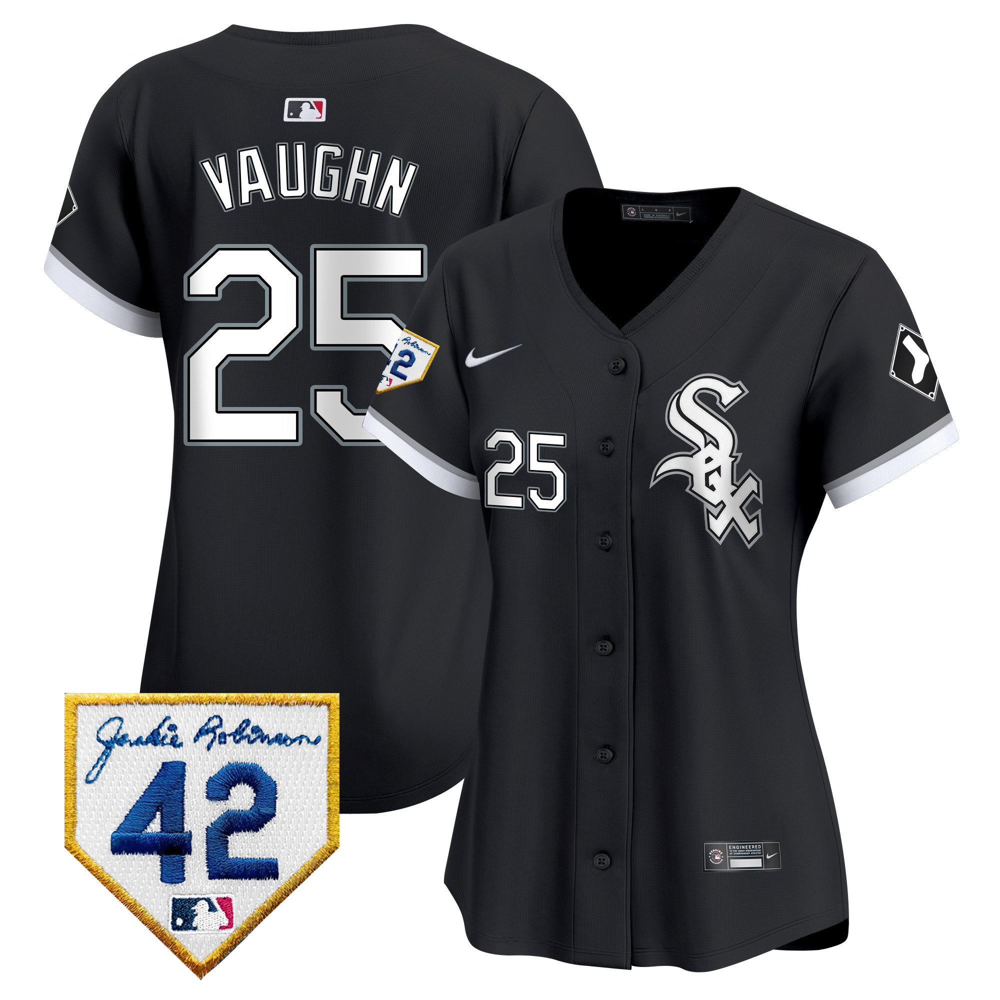 Andrew Vaughn Women's Chicago White Sox 2024 Jackie Robinson Patch Vapor Premier Limited Black Jersey - All Stitched